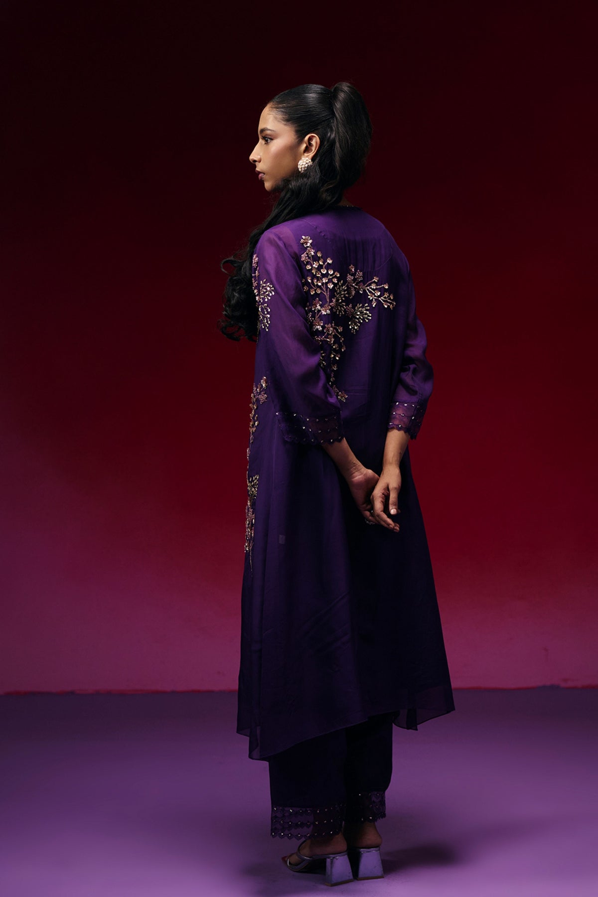 Violet  Elegant Hand Embroidery Kurta Set