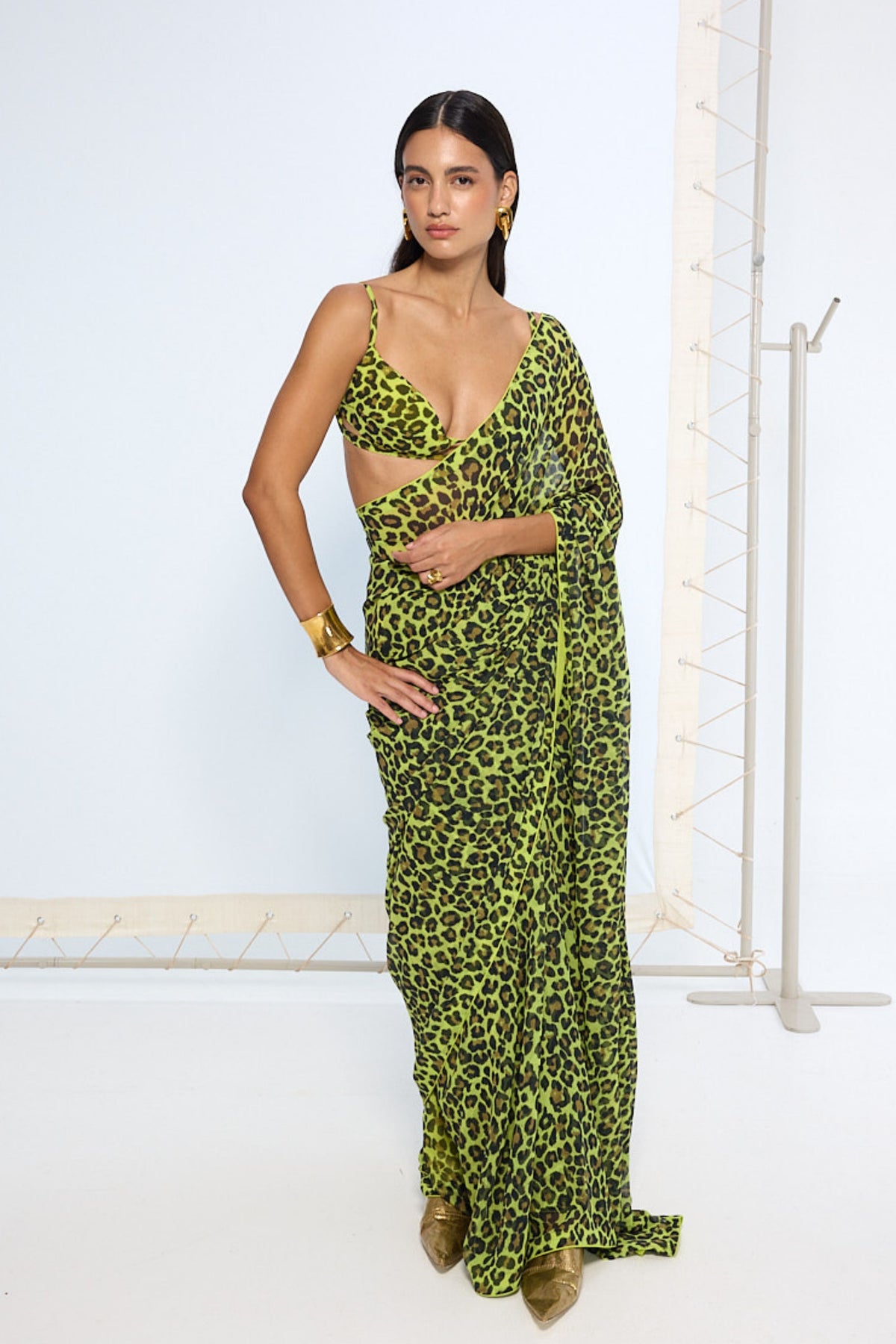 Green Leopard Print Saree