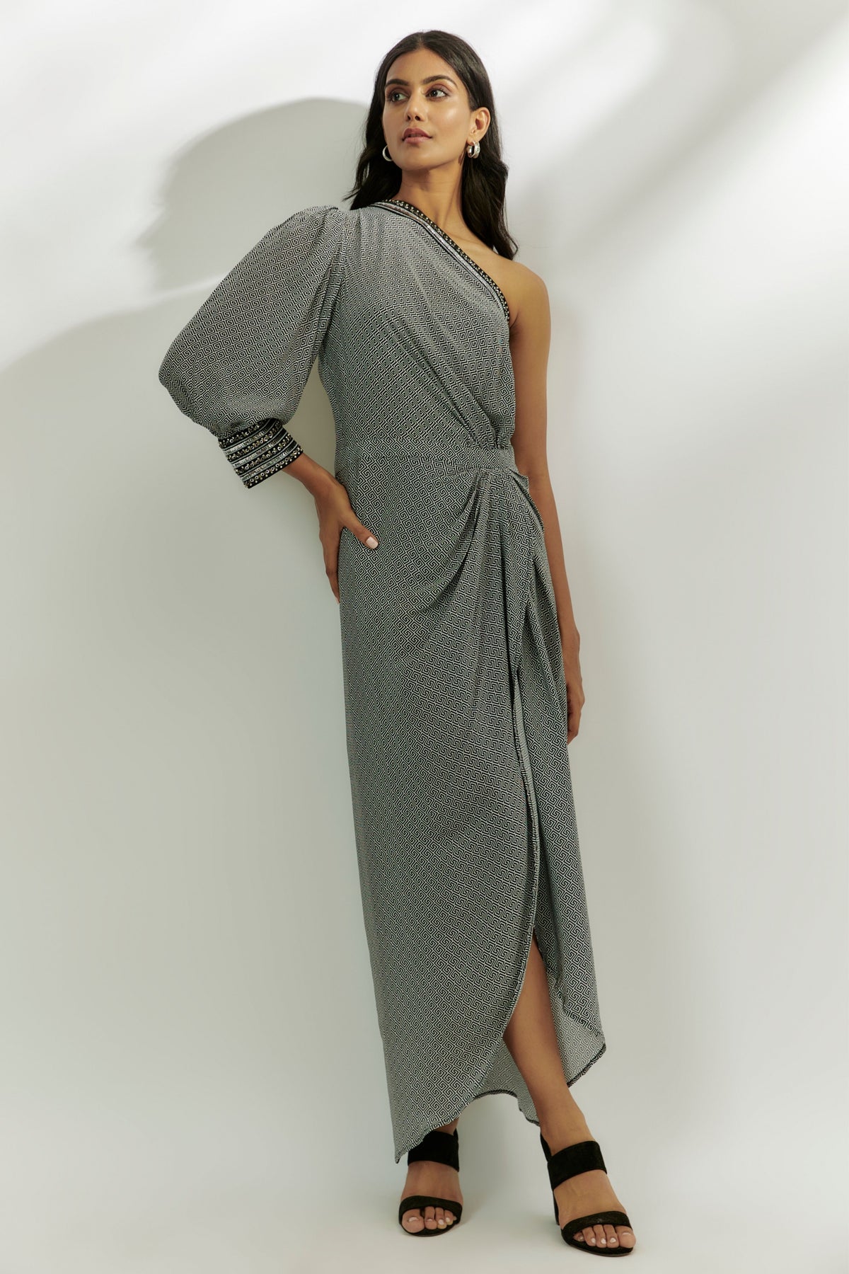 Black Printed One- Shoulder Dress