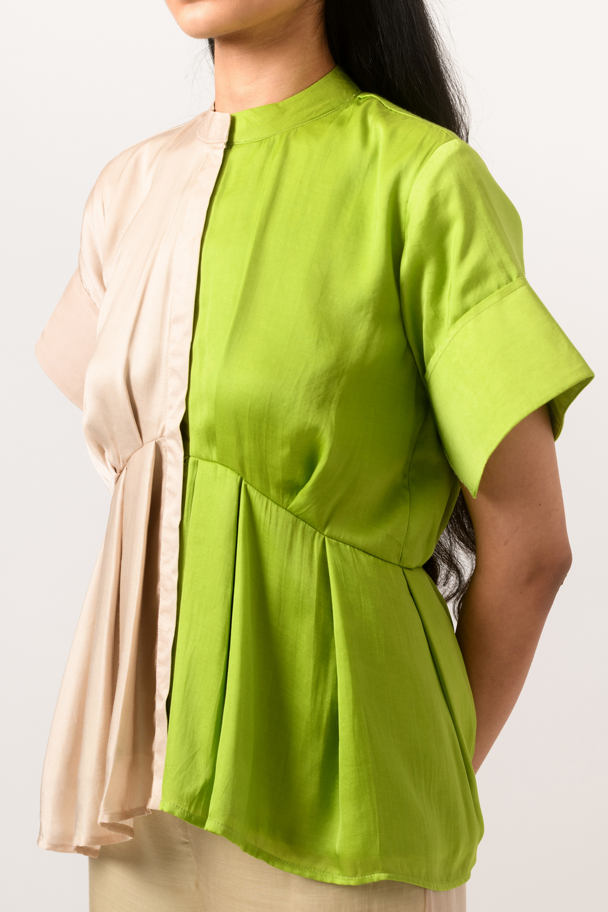 Ecru green half half top