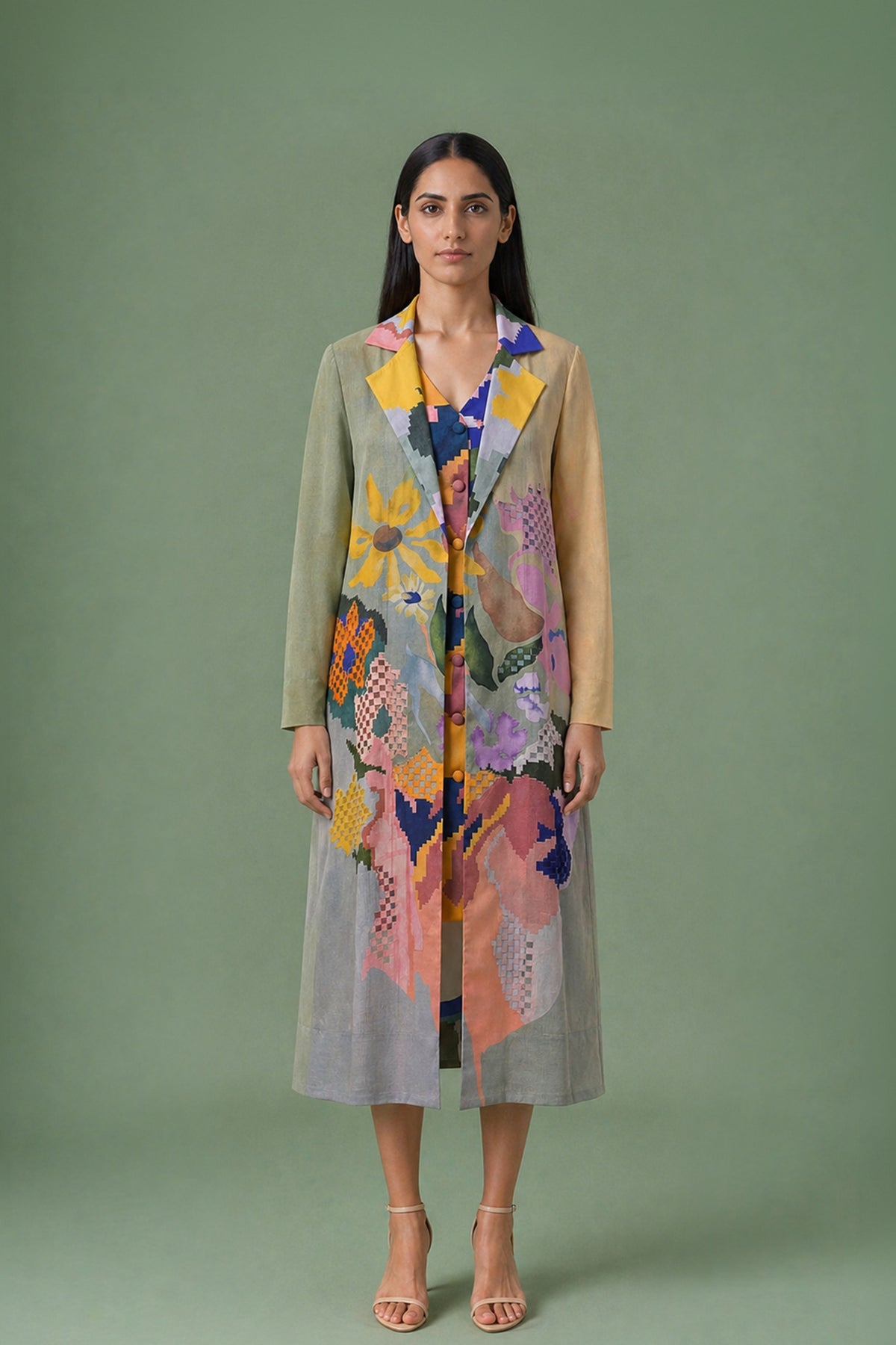 Ikat Long Jacket Dress Set