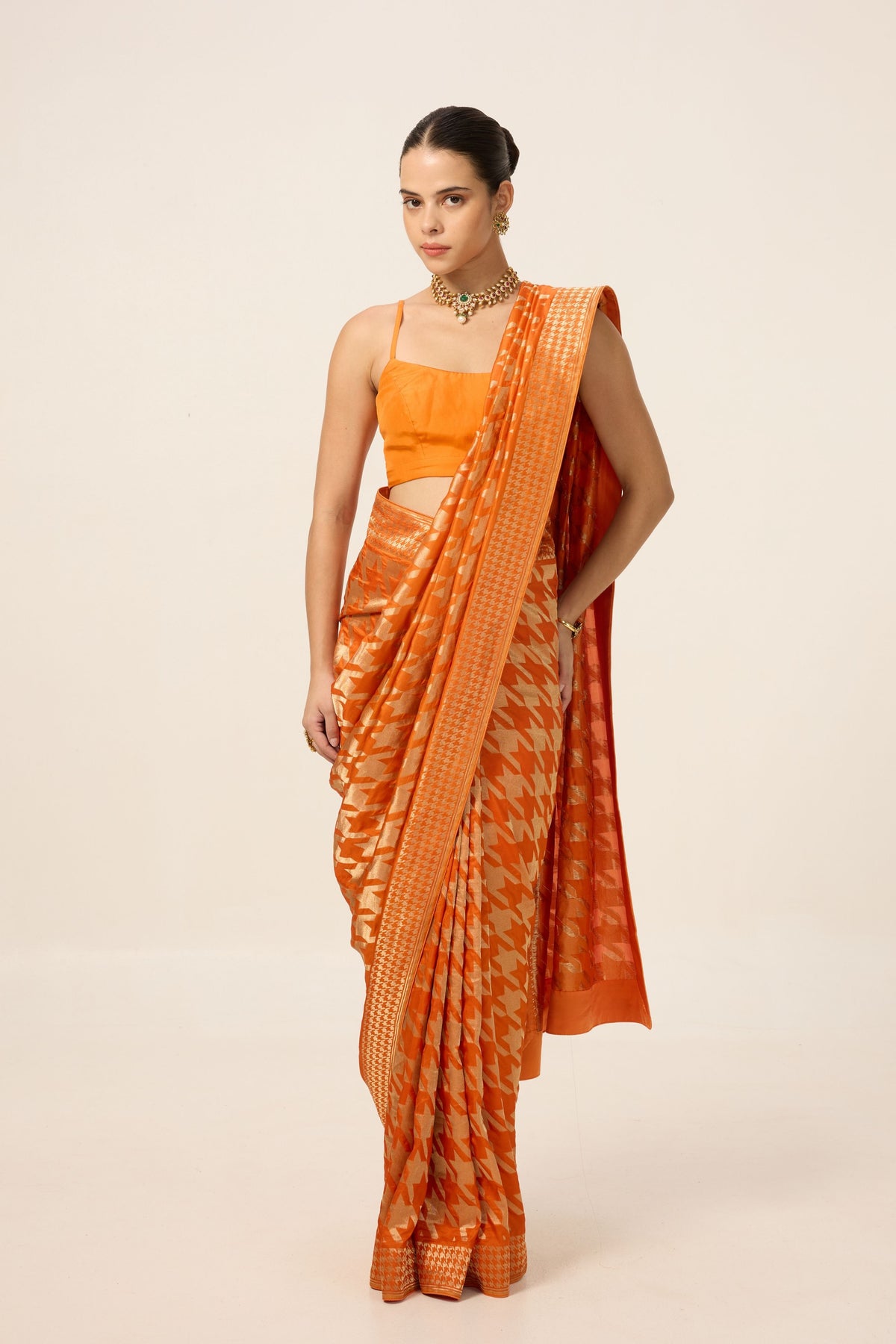 Rust Orange Gerum Saree