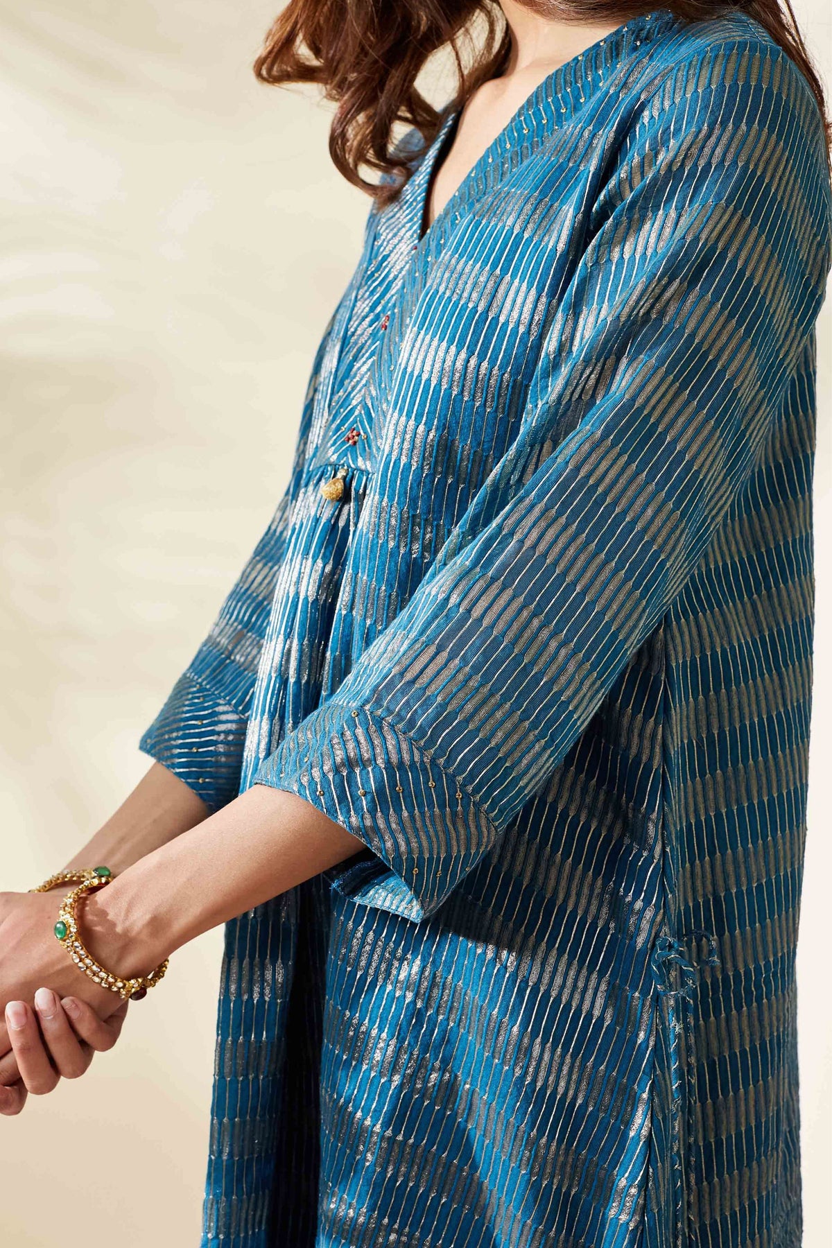 Blue Zari Stripe Kurta Set