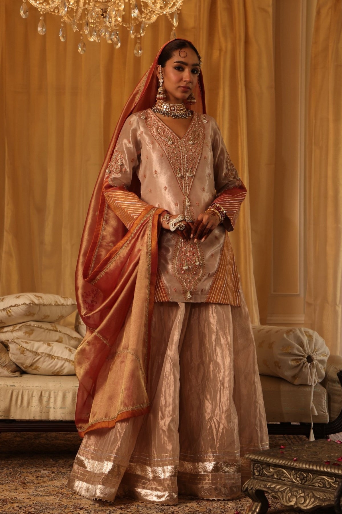 Rose Gold Zari Sharara Set