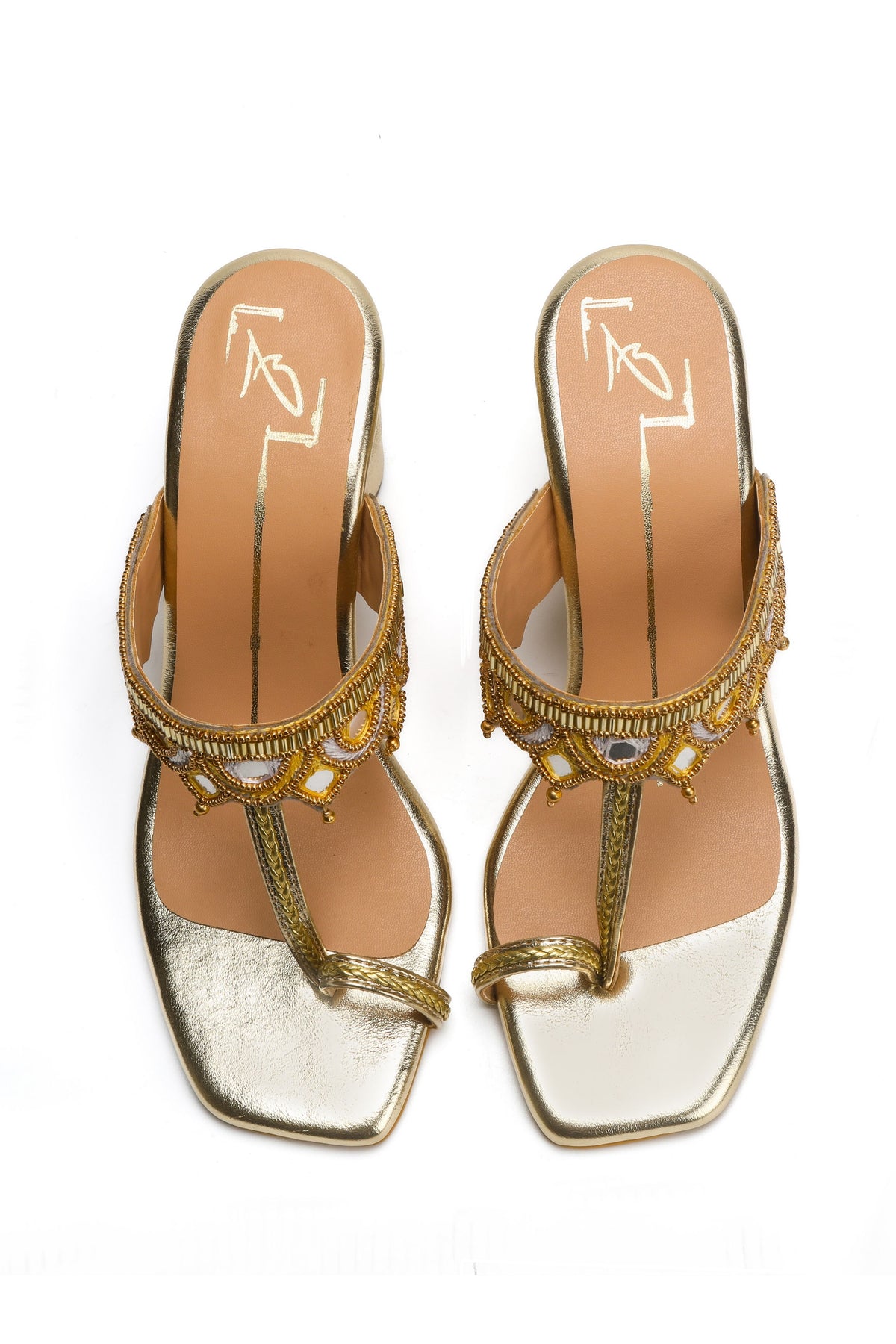 Embroidered Gold Heels