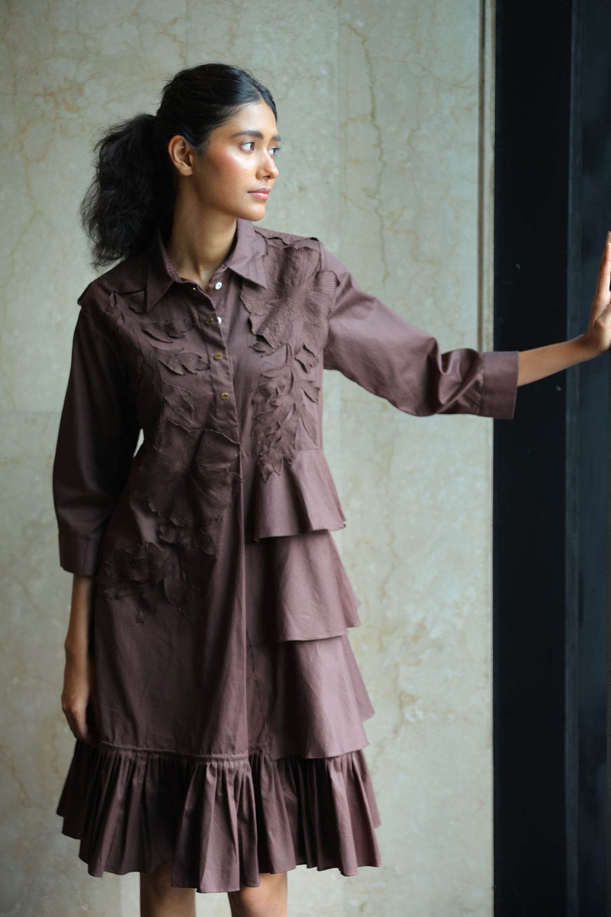 Poppy Mirage Flare Brown Dress