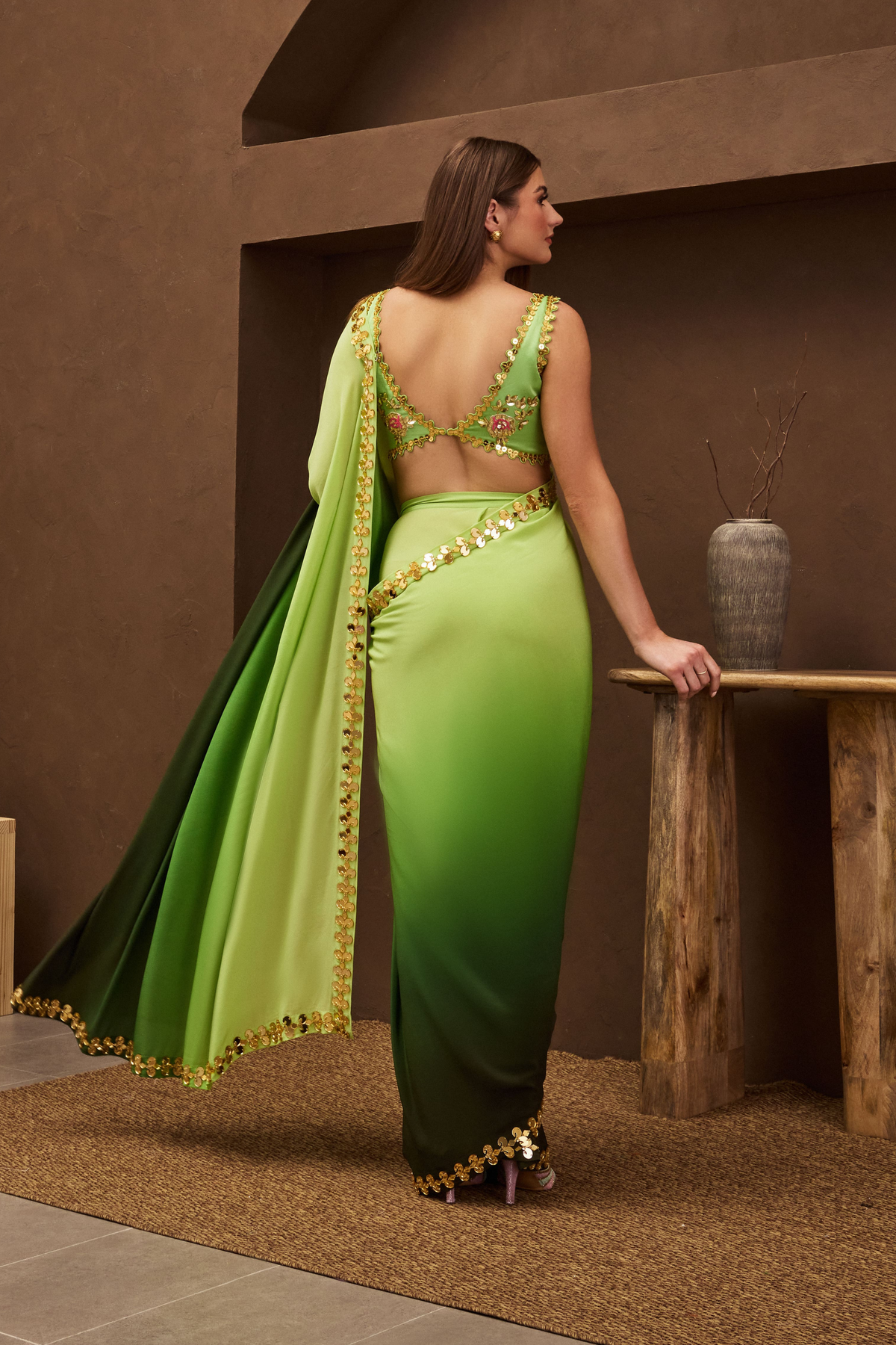 Green Gleam Pre-stitched Saree