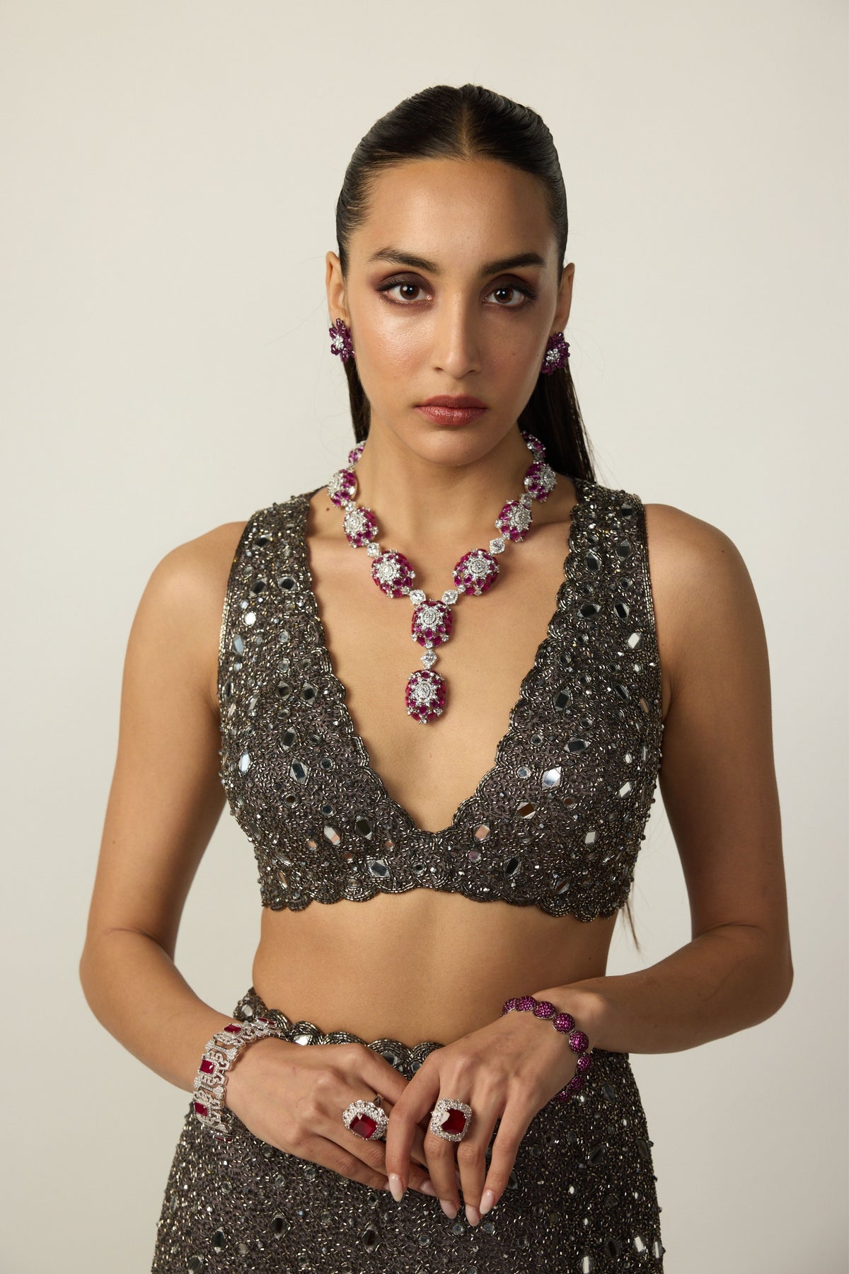 Metallic Grey Sharara Set with Stole