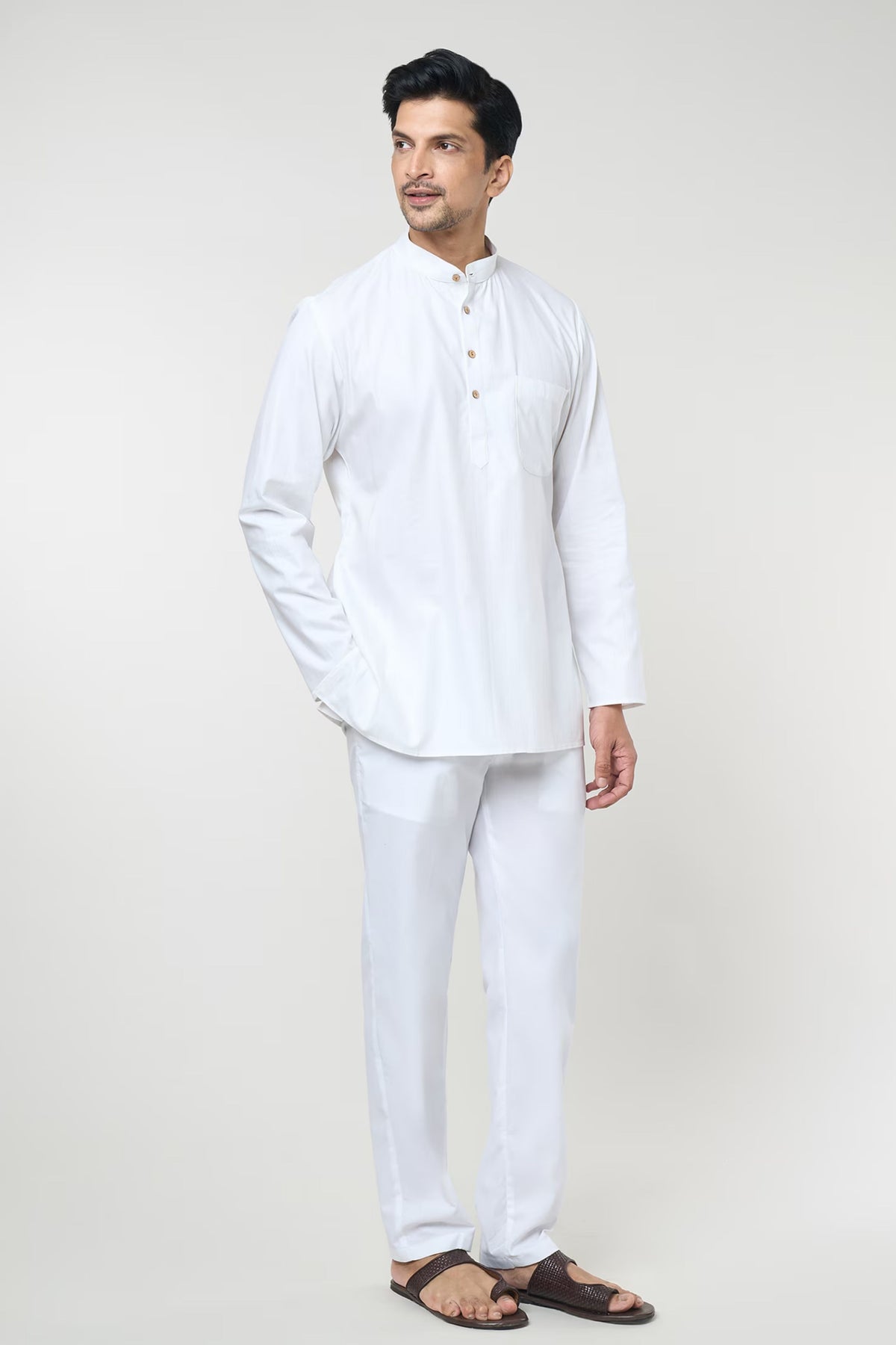 Off White Striped Printed Shirt Set