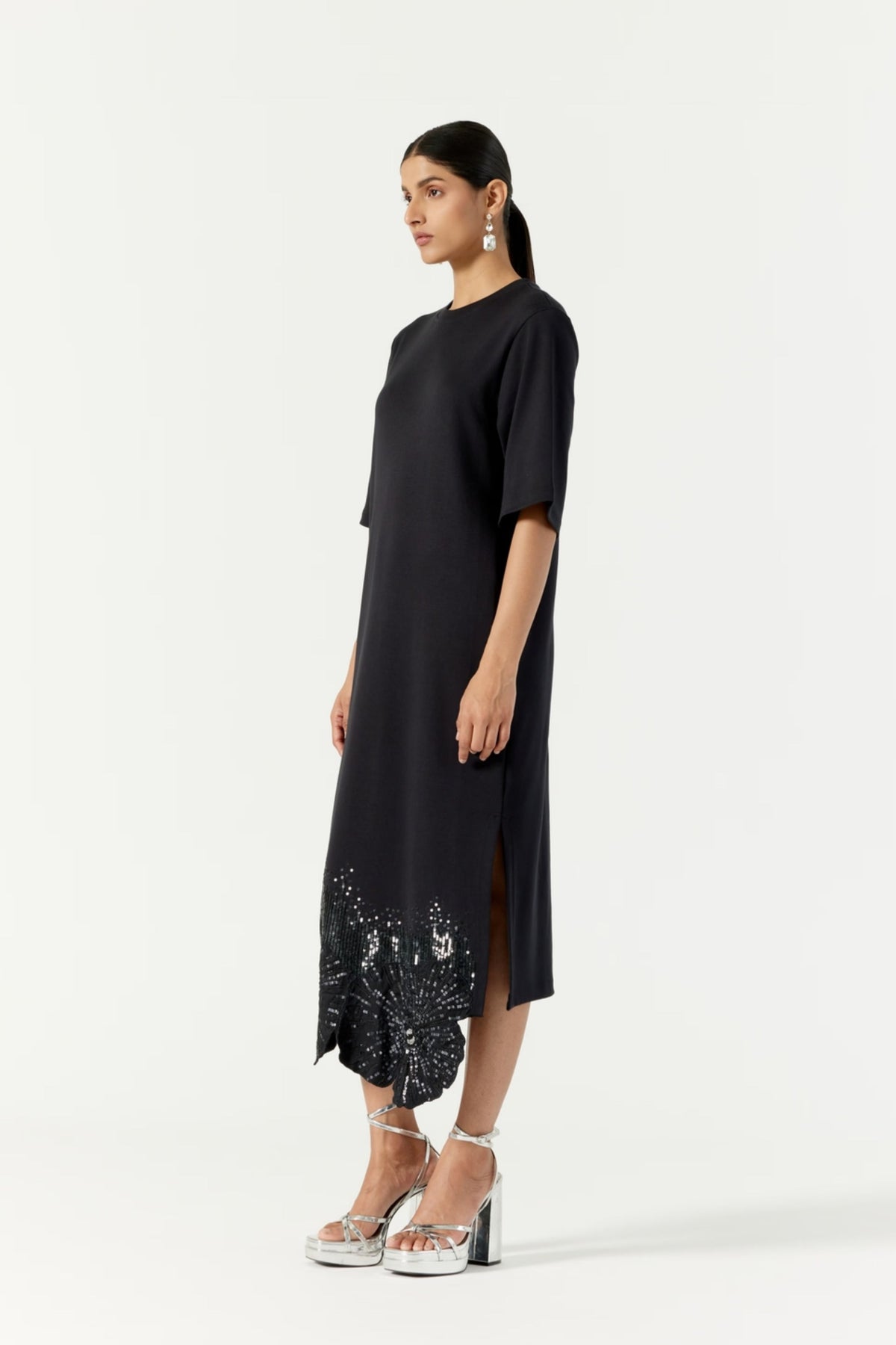 Pansy Hand Embellished Black Dress