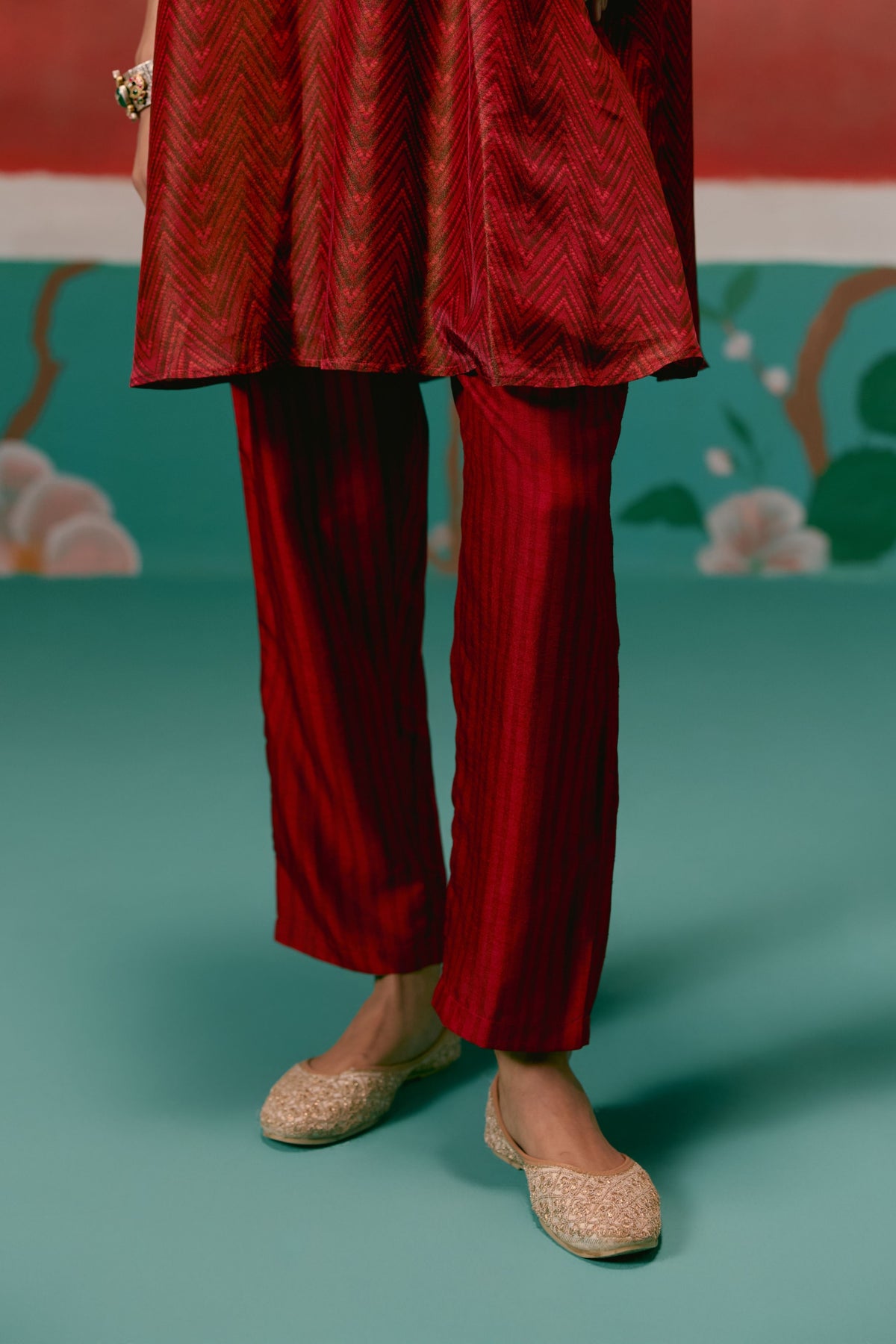 Maroon Embroidered Tunic Set