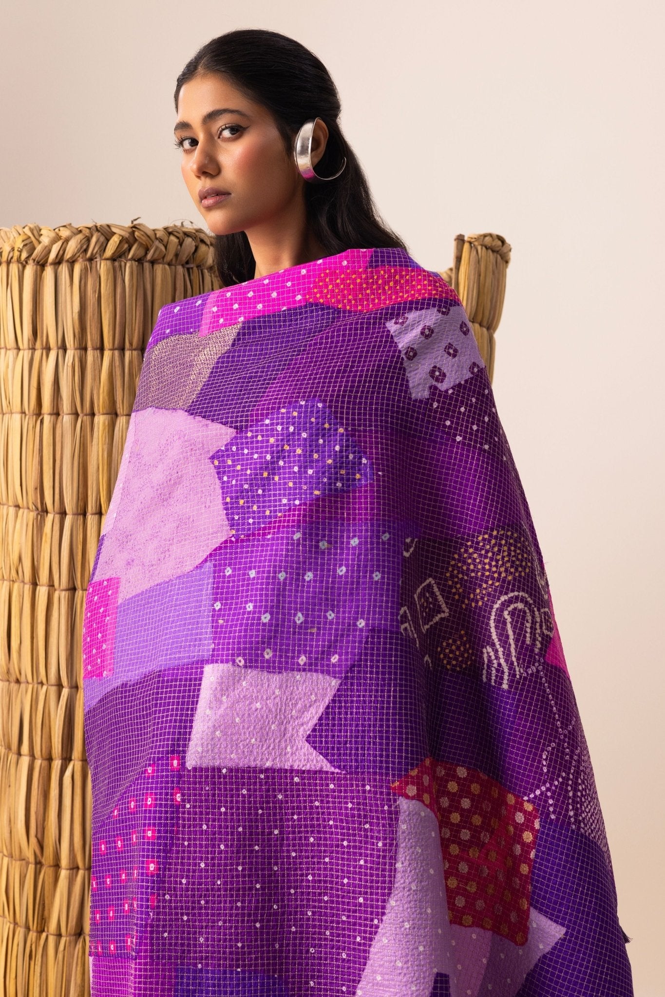 Purple Multi Bandhani Patchwork Saree set - Naina Jain - Elahe