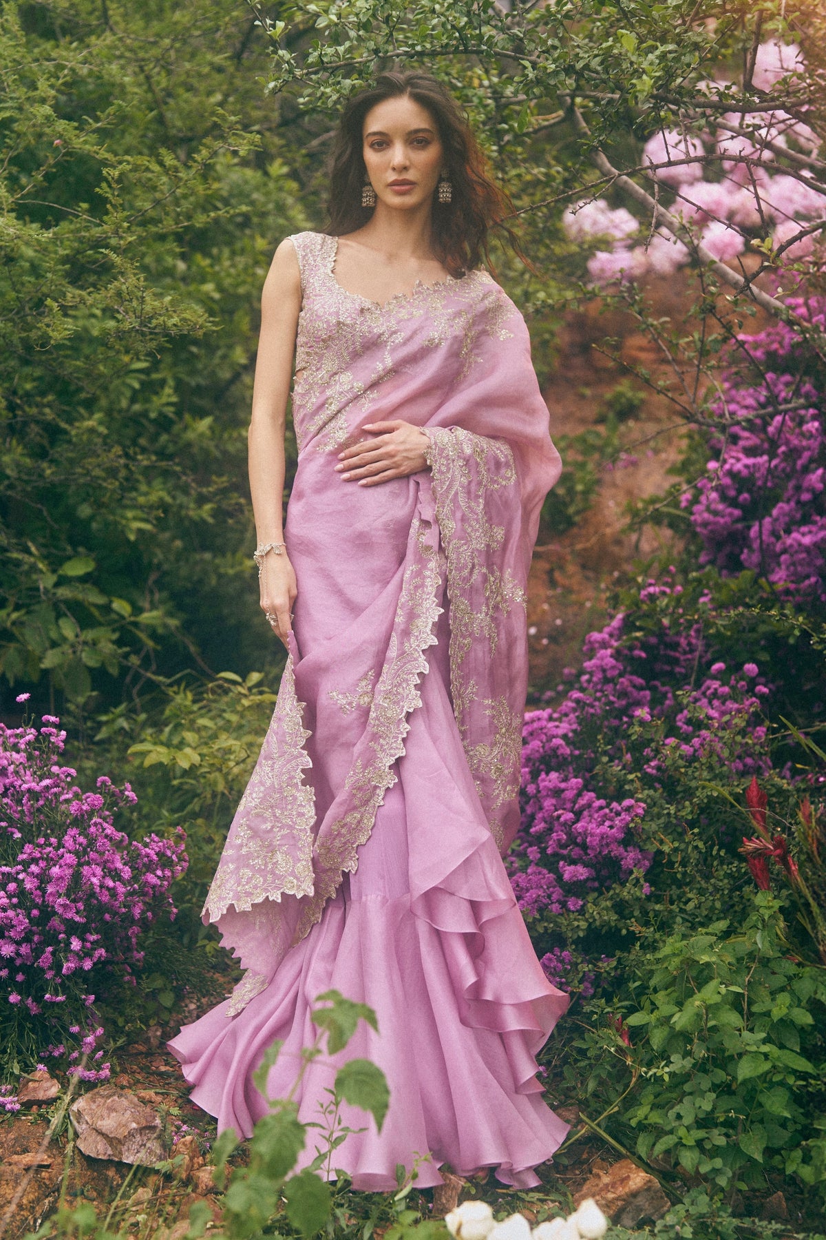 Aari Work Ruffle Saree Set