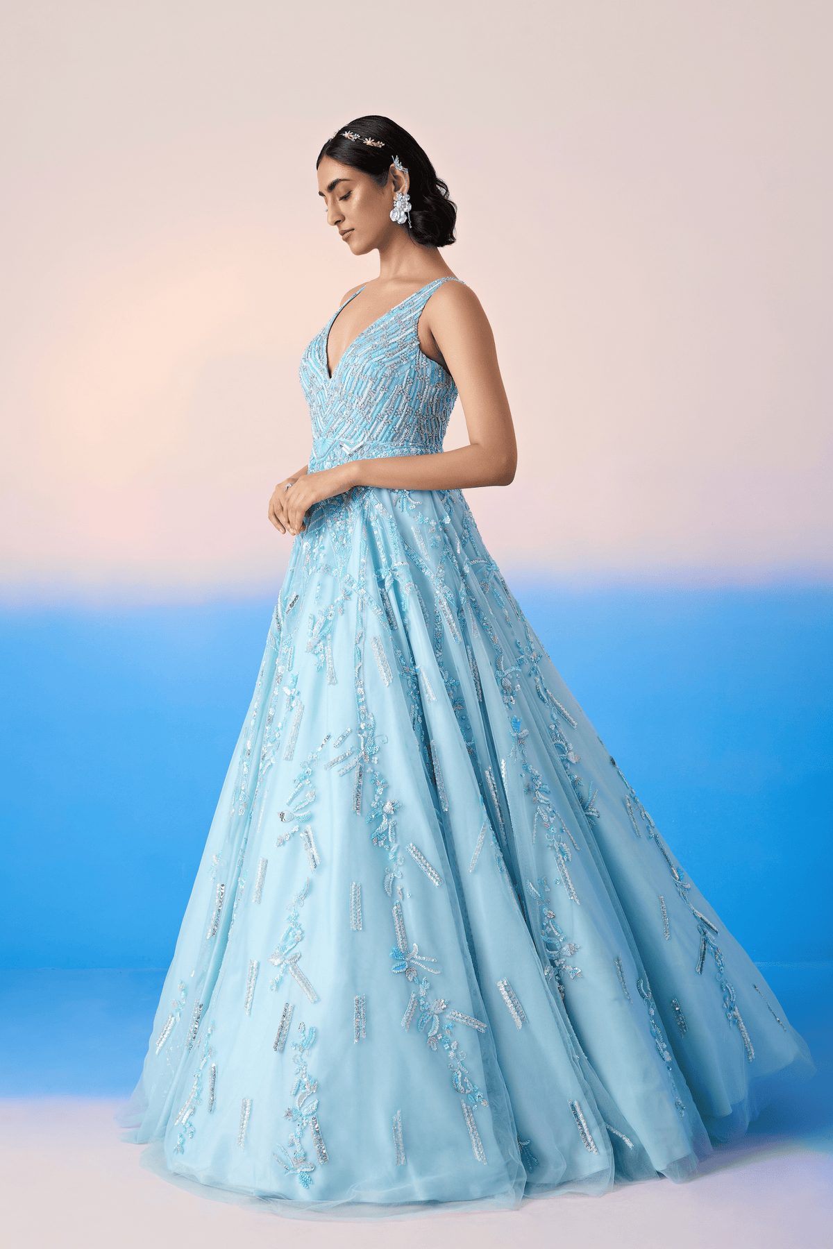 Sky Blue Embroirderd Gown