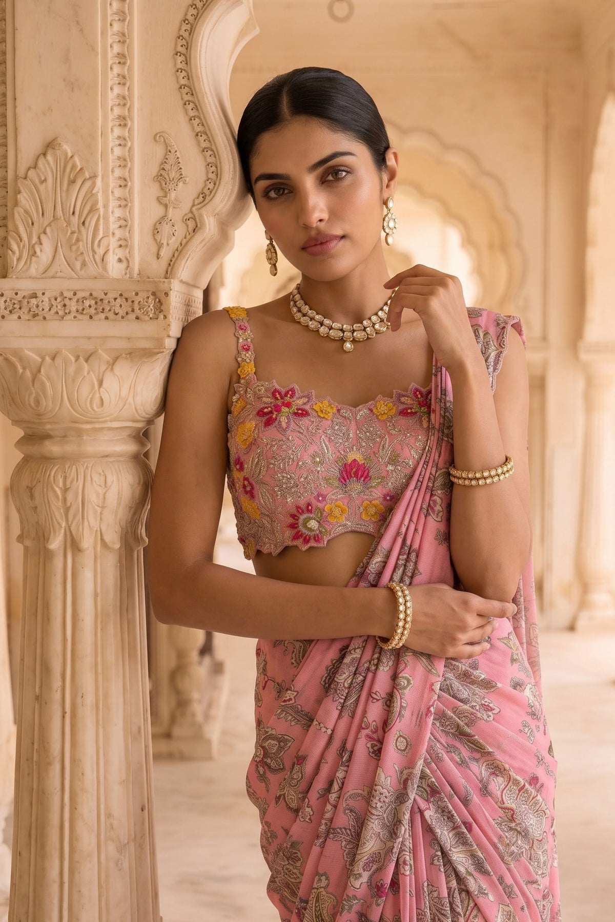 Rani Kalash Draped Saree Set