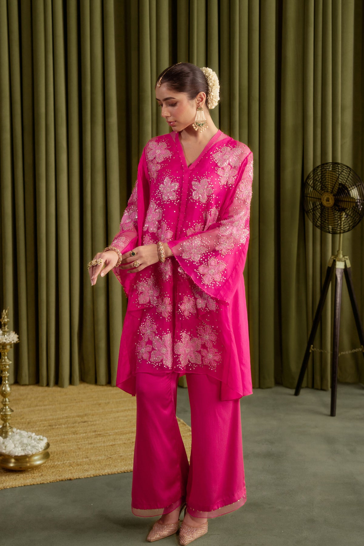 Hot Pink Floral Kurta Set