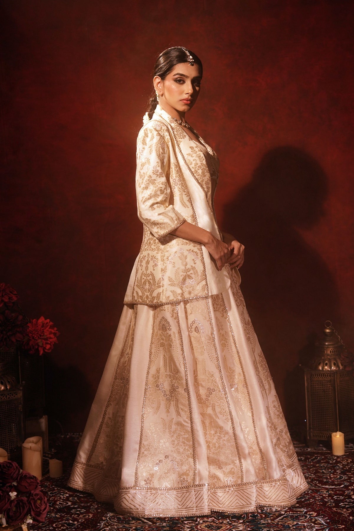 Ivory Brocade Blazer Lehenga Set