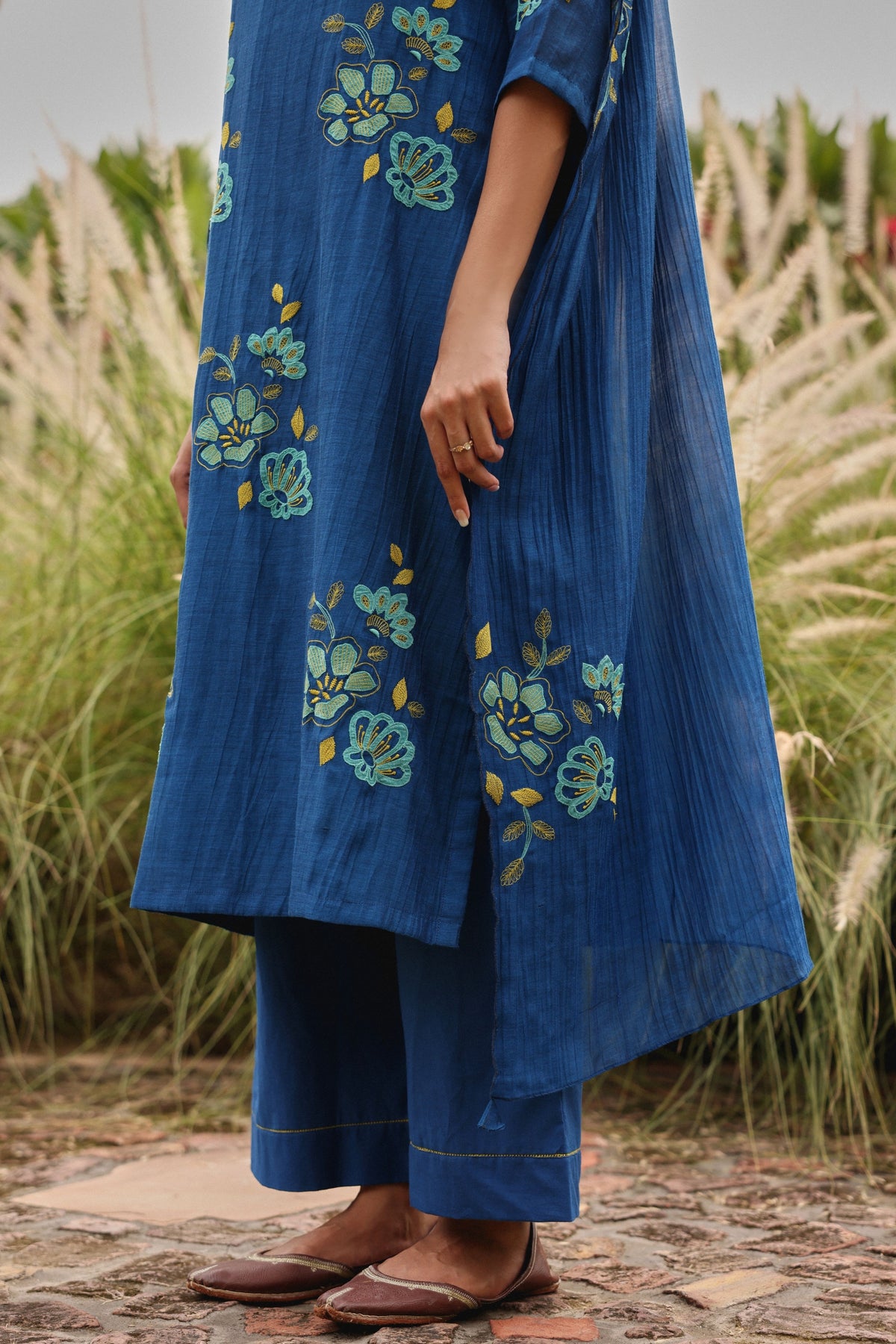 Indigo Applique Bloom Kurta Set