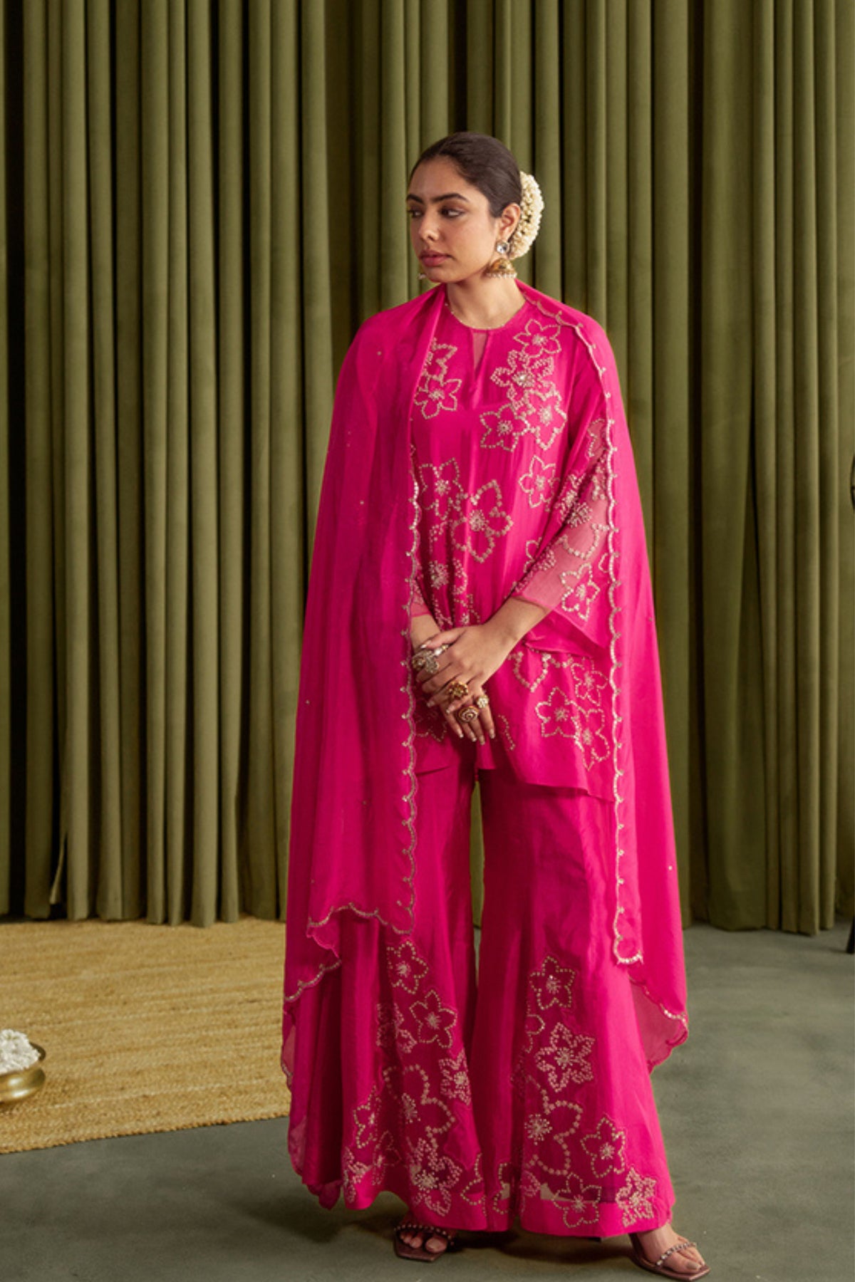 Hot Pink Embroidered Sharara Set