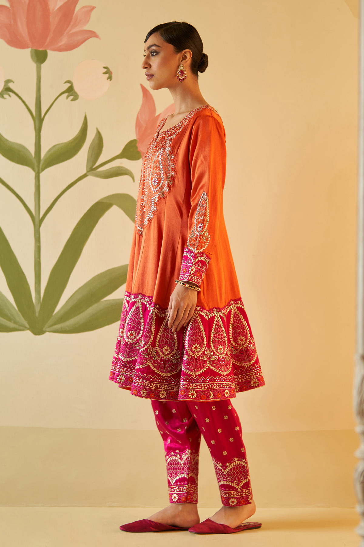 Orange Satin Silk Anarkali Set