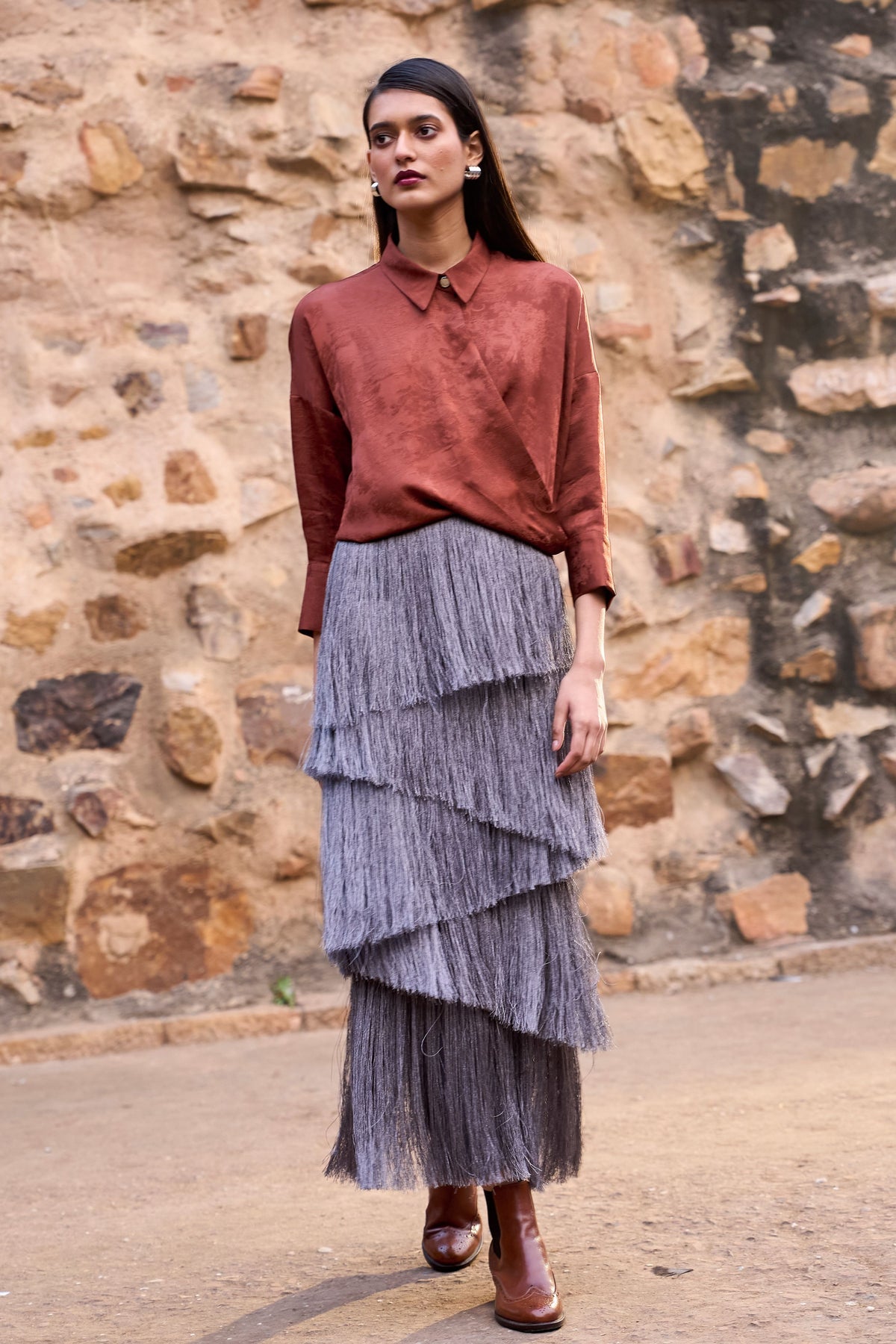Umber Front Overlap Shirt