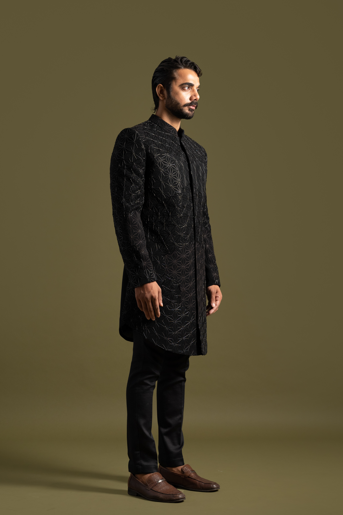 Black Suitinng Fabric Achkan Set