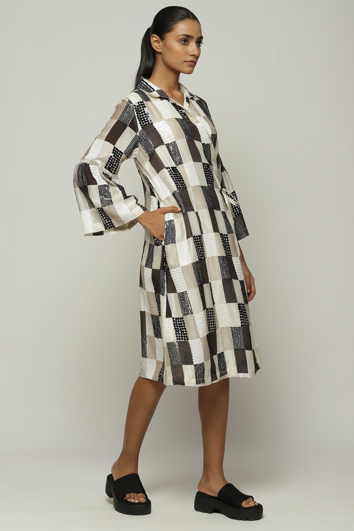 Print And Sequins Blocks Dress