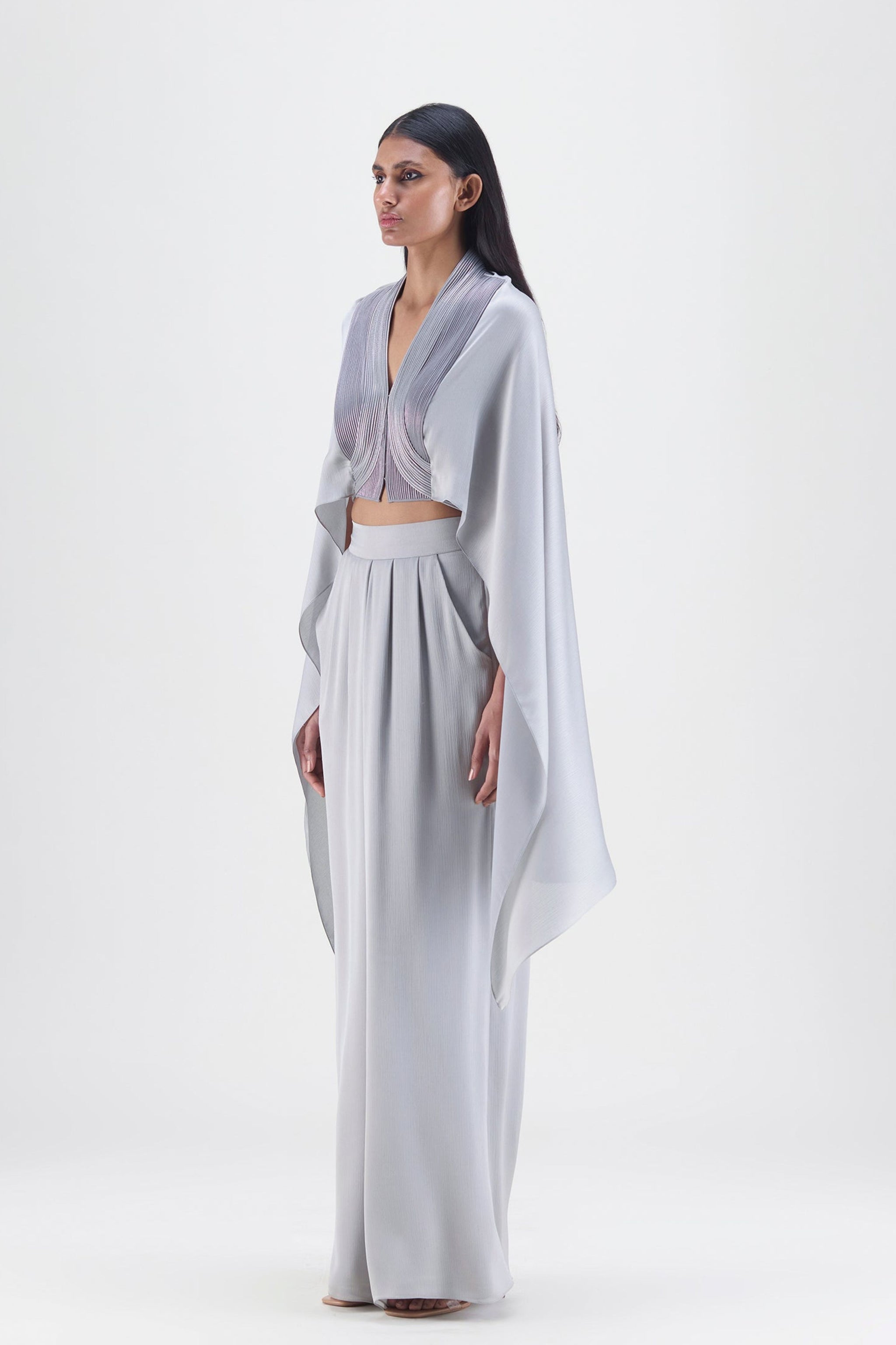 Structured Cape Amit Aggarwal - Metallic Steel Structured Cape Set - Elahe