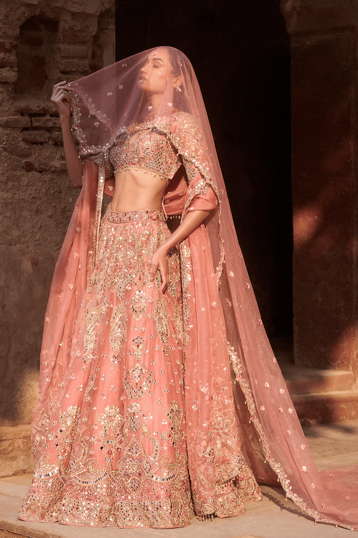 Sunkissed Coral Organza Lehenga Set