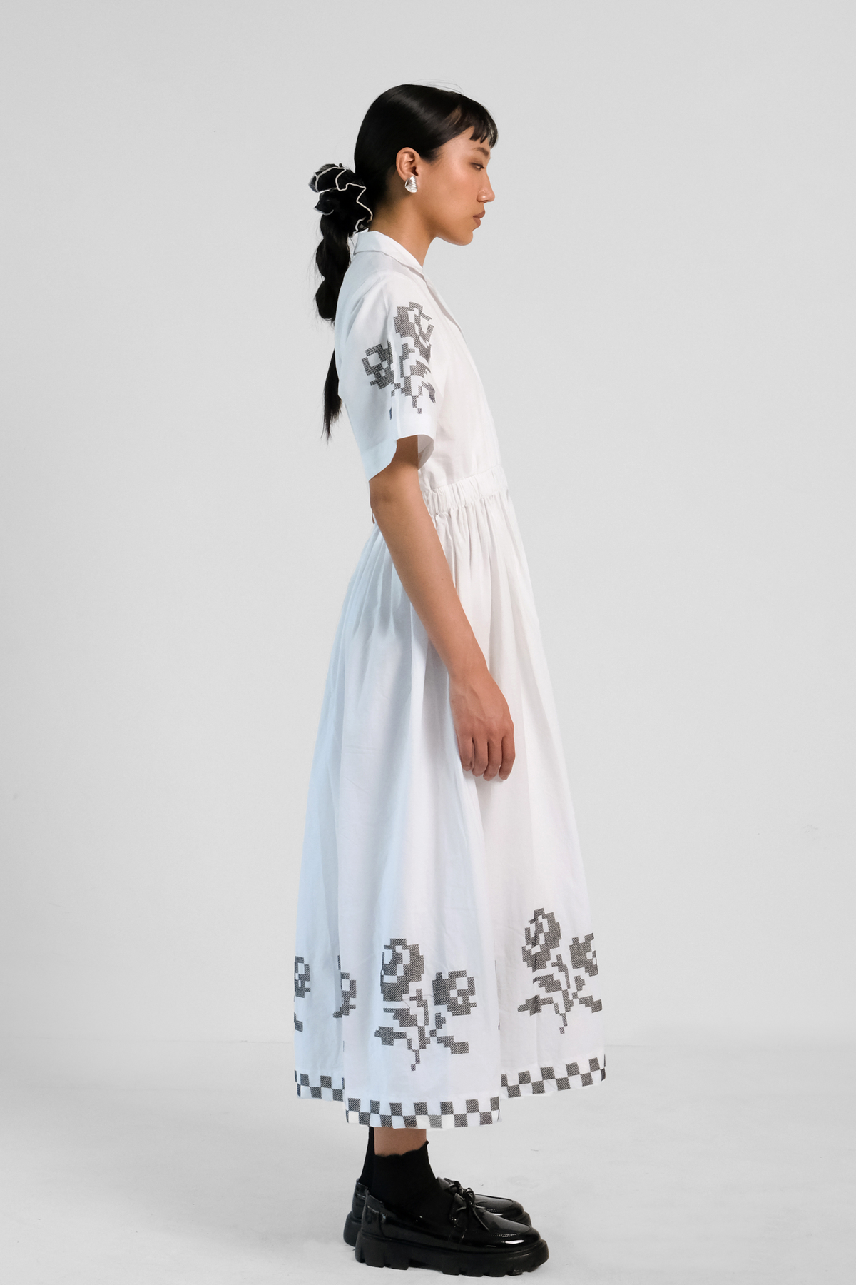 White Cross Stitch Embroidered Dress