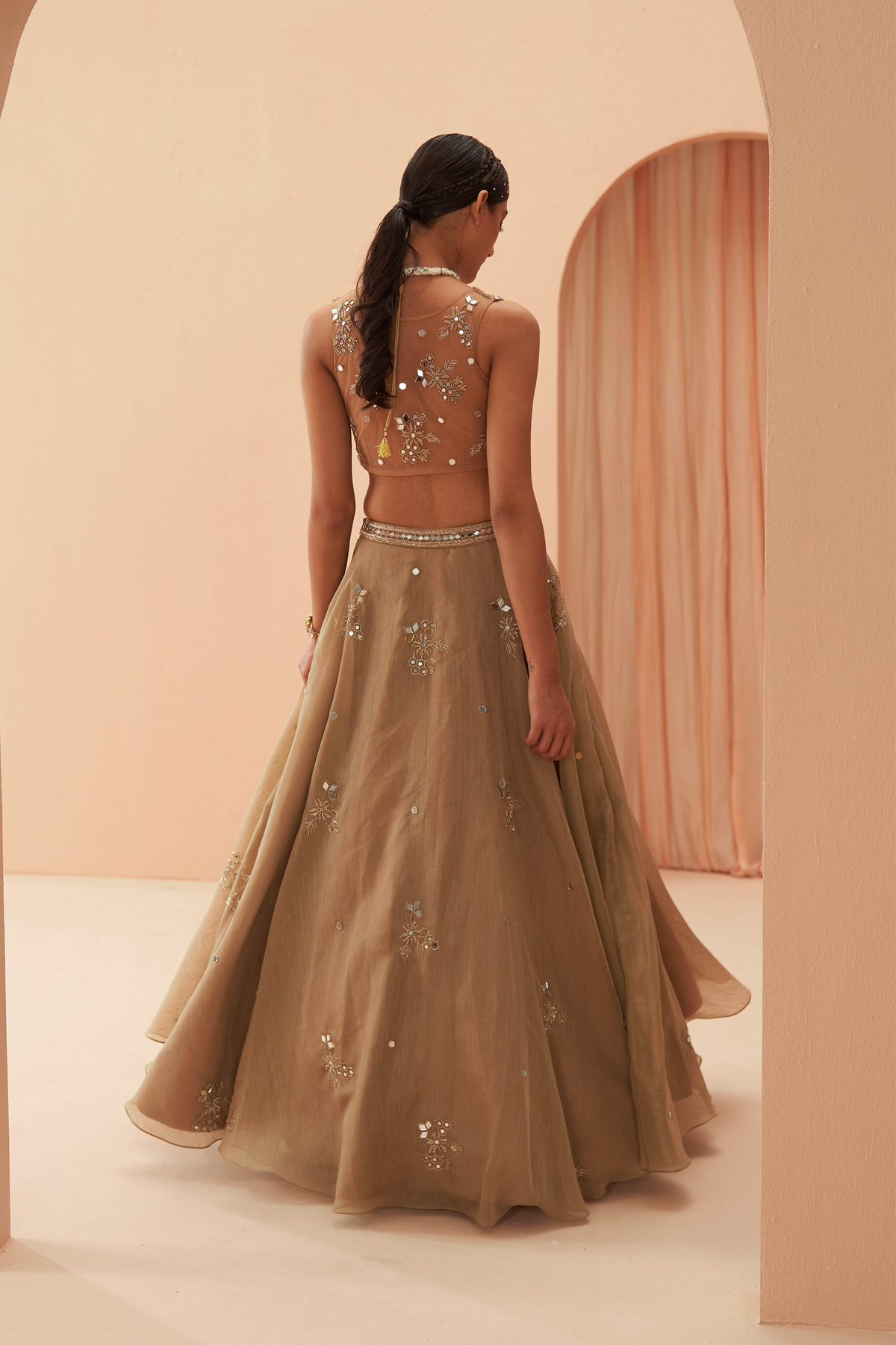 Gold Flake Mirror Lehenga Set