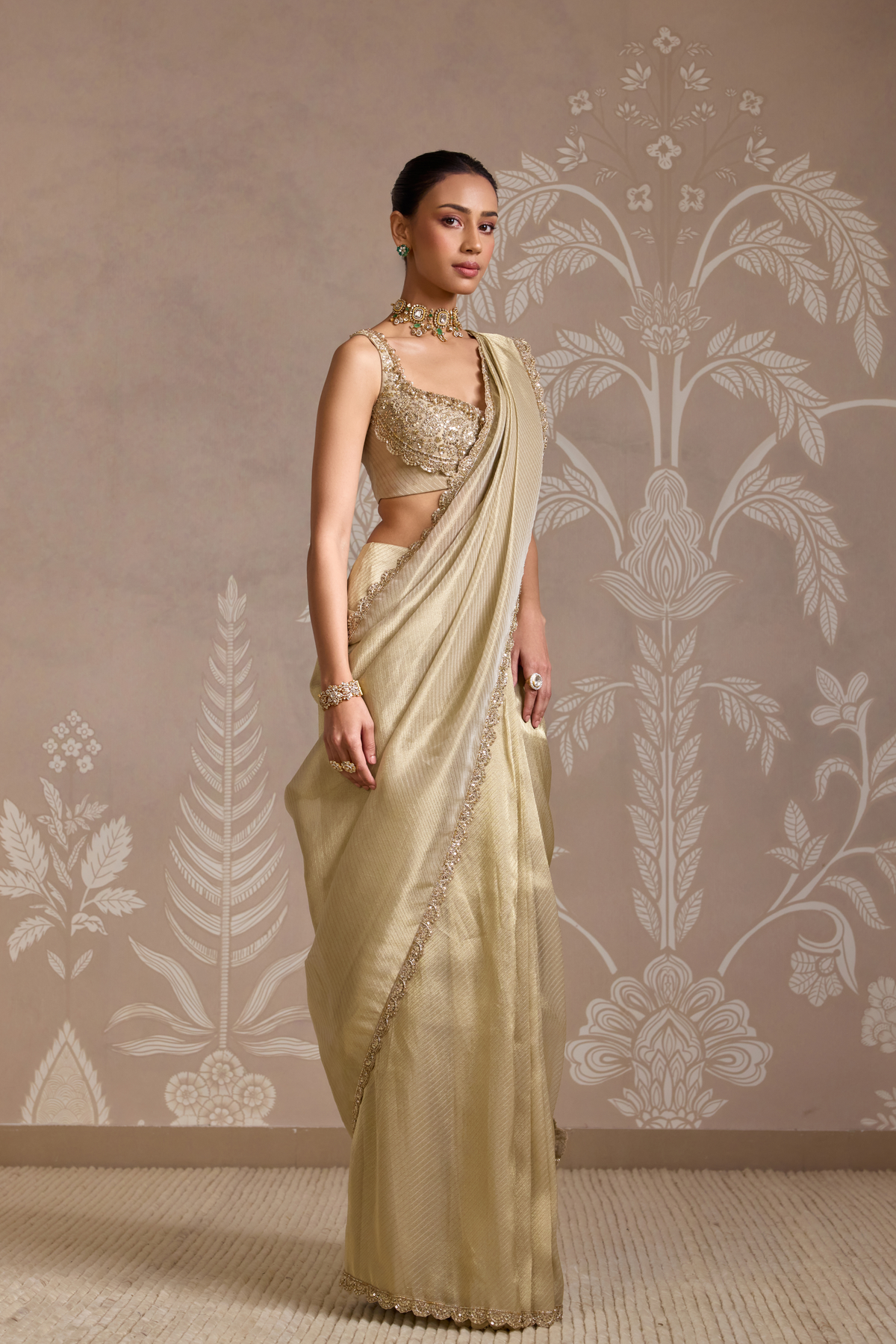Light Gold Saree Set