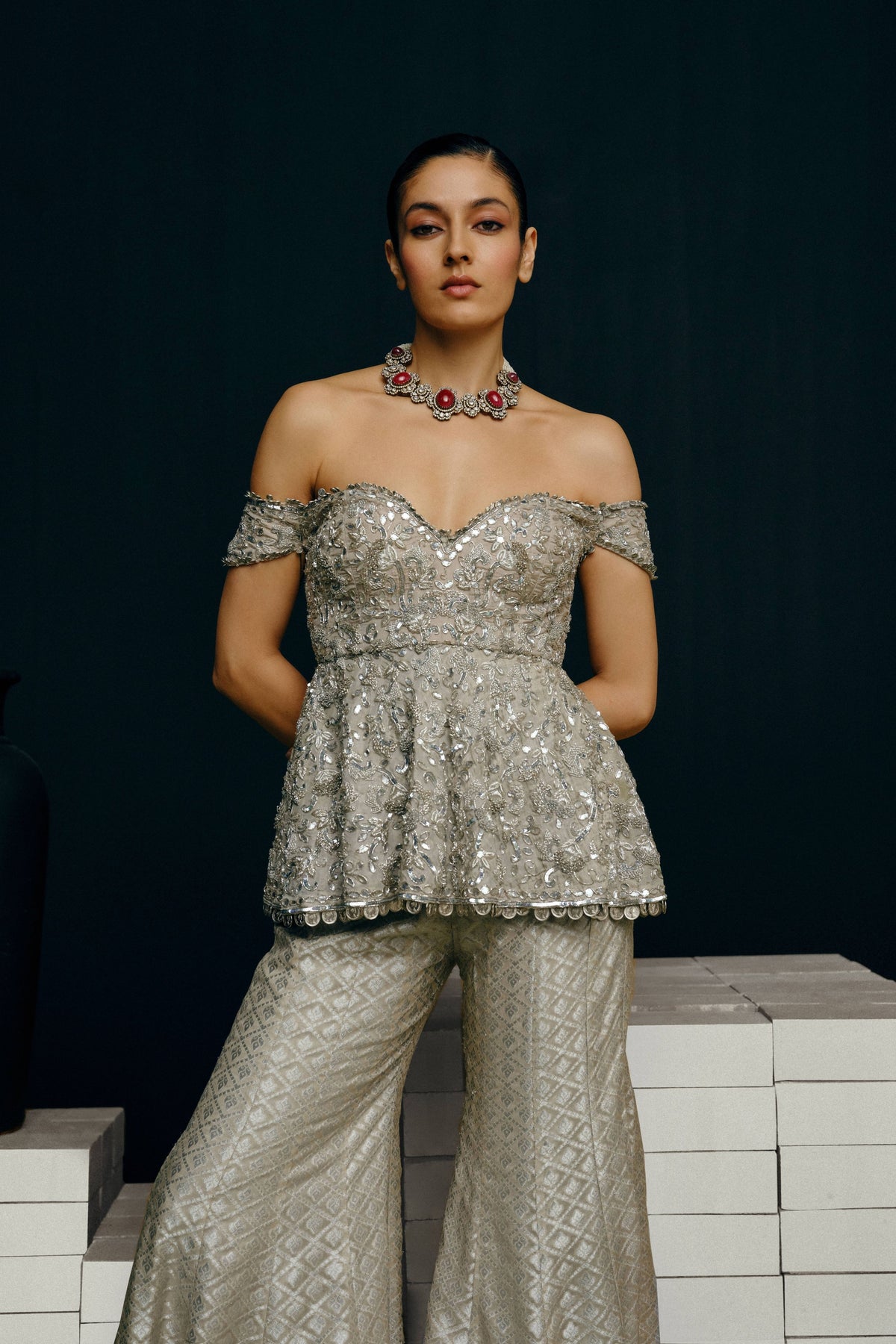 Veera Peplum Flared Pants Set