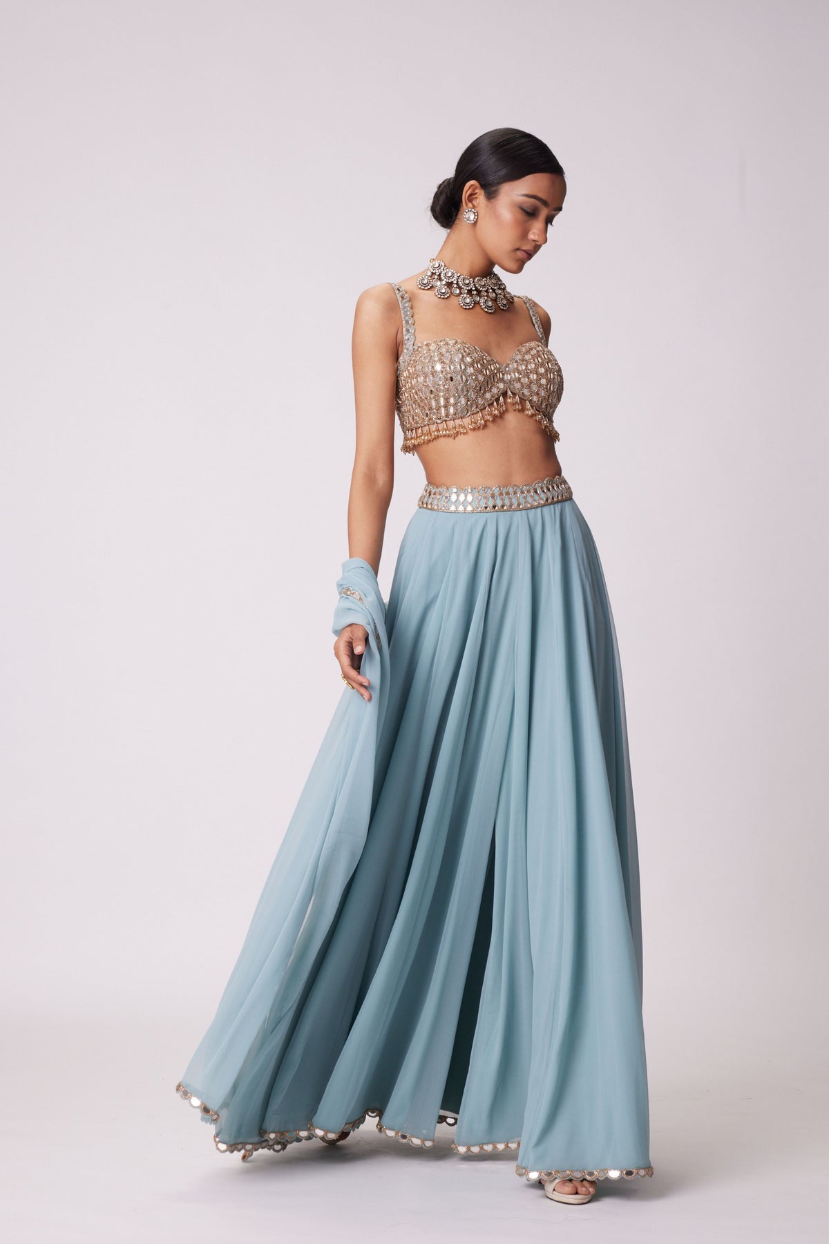 Powder Blue Lehenga Pants Set