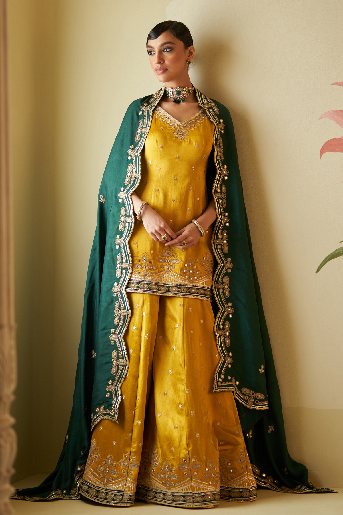 Mustard Satin Sharara Set