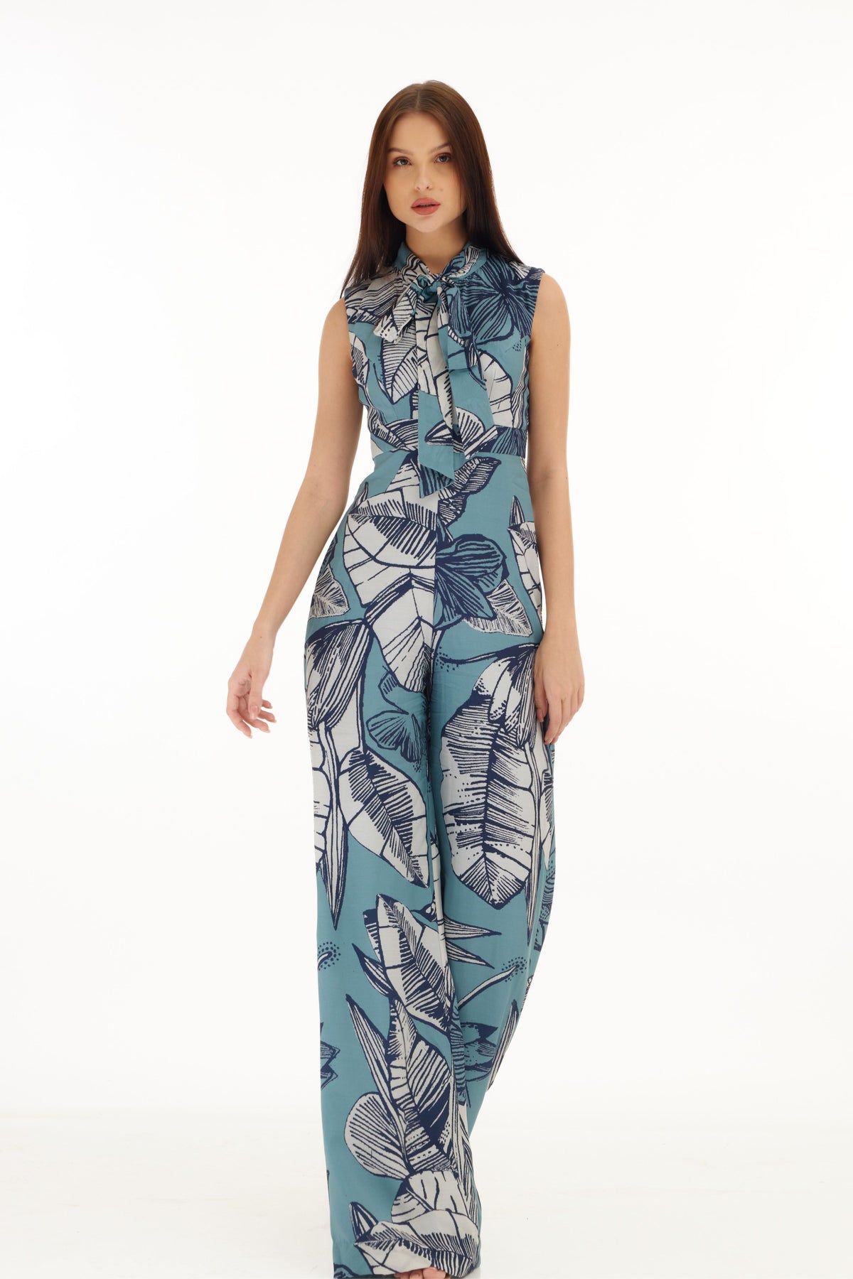 Blue and White Floral Jumpsuit