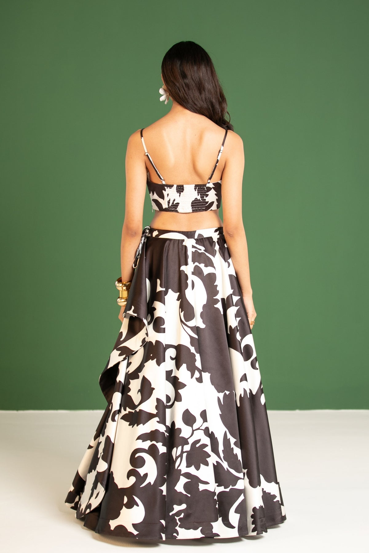 Black Draped Lehenga Set