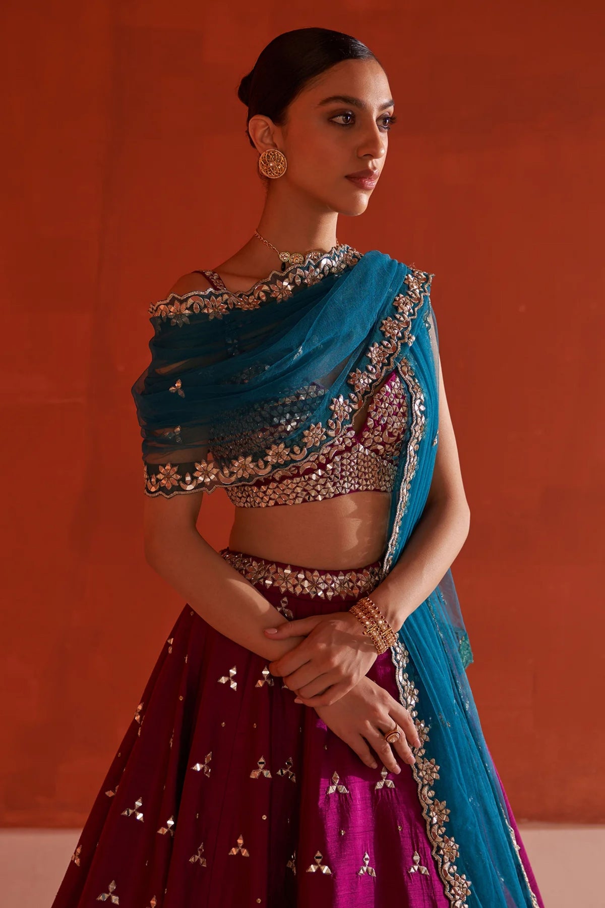 Crimson Raw Silk Lehenga Set