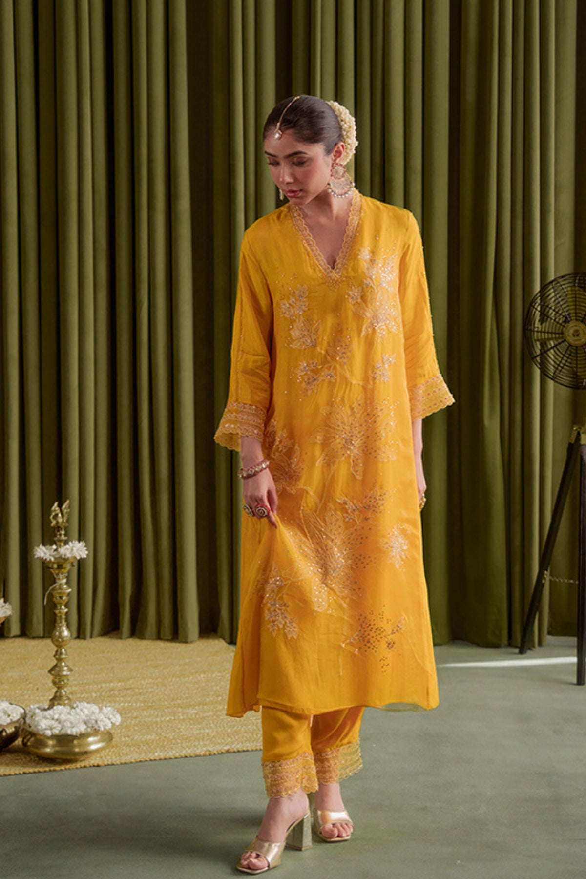 Golden Yellow Embroidery Kurta Set