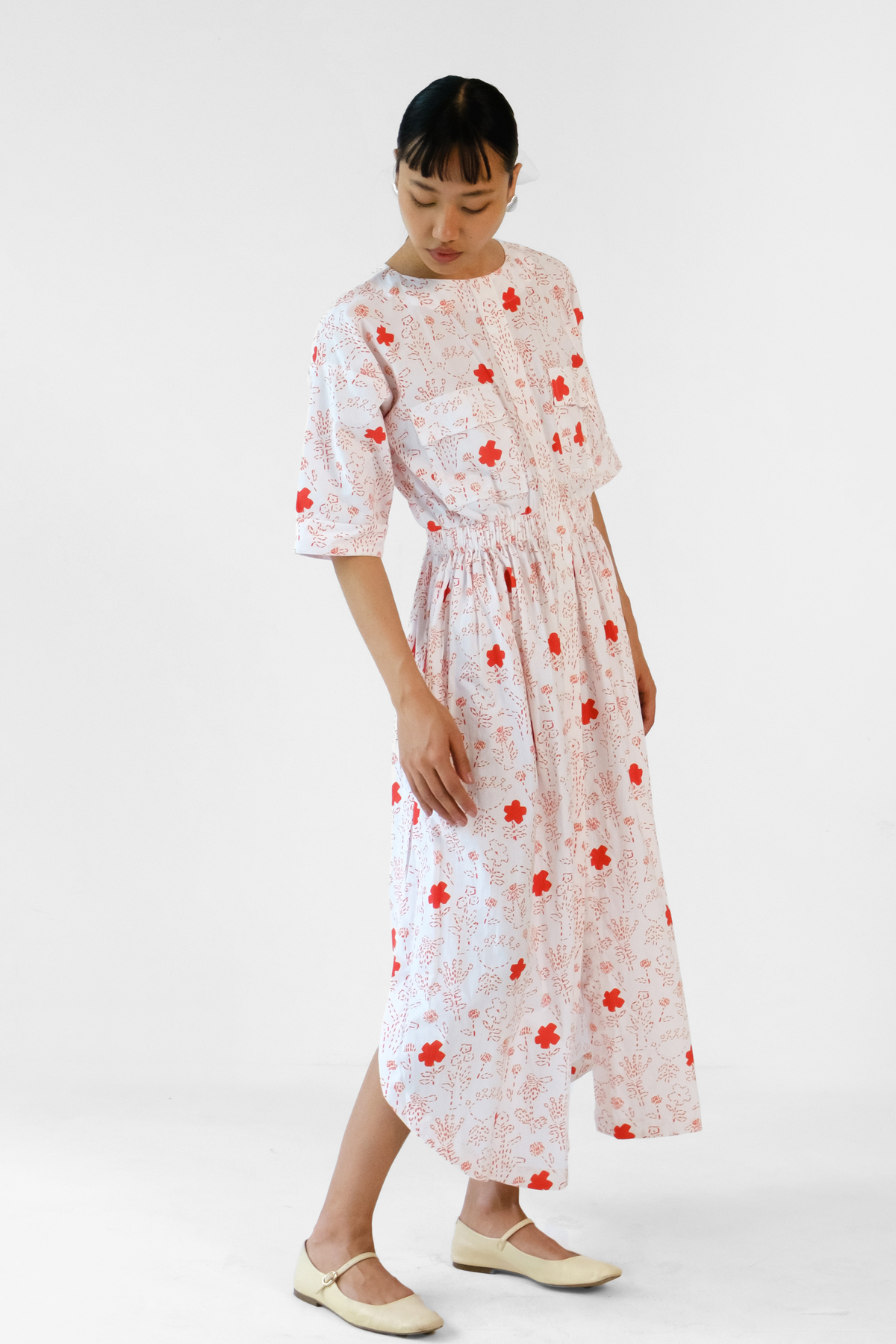 White and Red Printed Dress