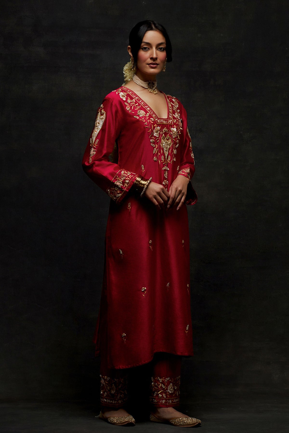 Red Yoke Kurta Set