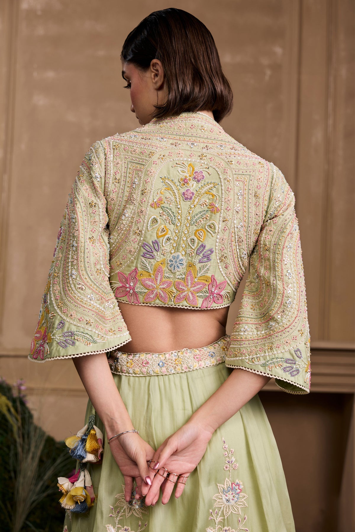 Mint Green Embroidered Bolero Jacket