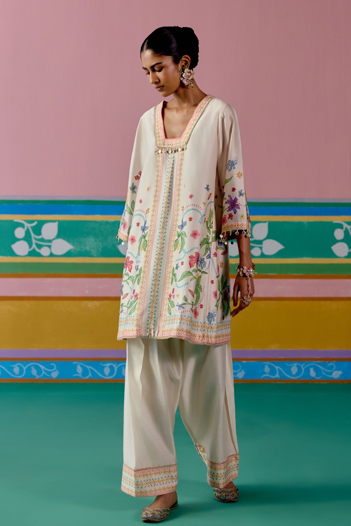 Ecru Floral Kurta Set