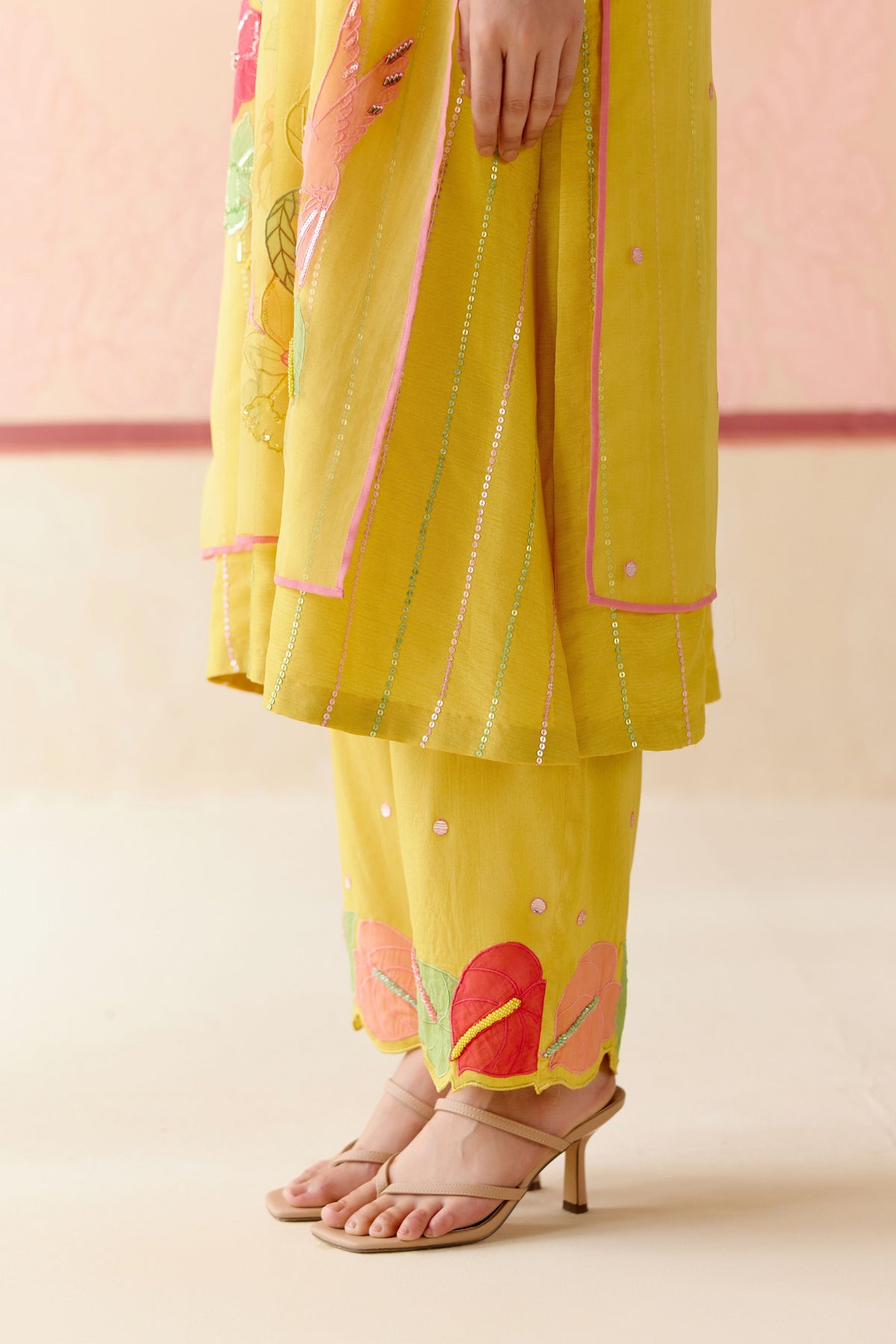 Mustard Floral Applique Kurta Set