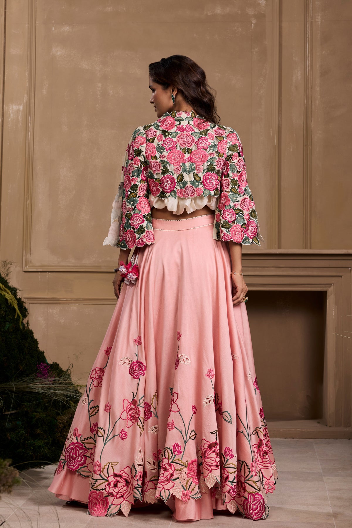 Rose Pink Cutwork Layered Lehenga
