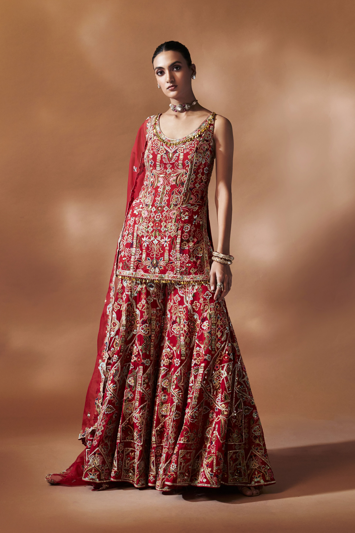 Red Kurta And Sharara Set