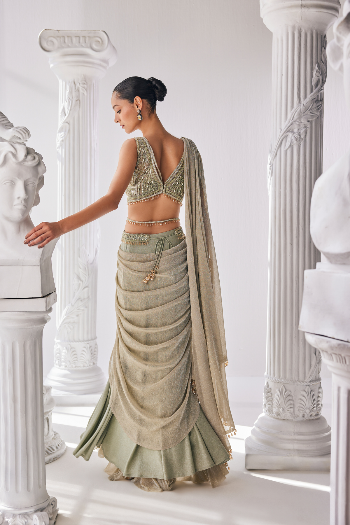 Jade Green Drape Saree Set