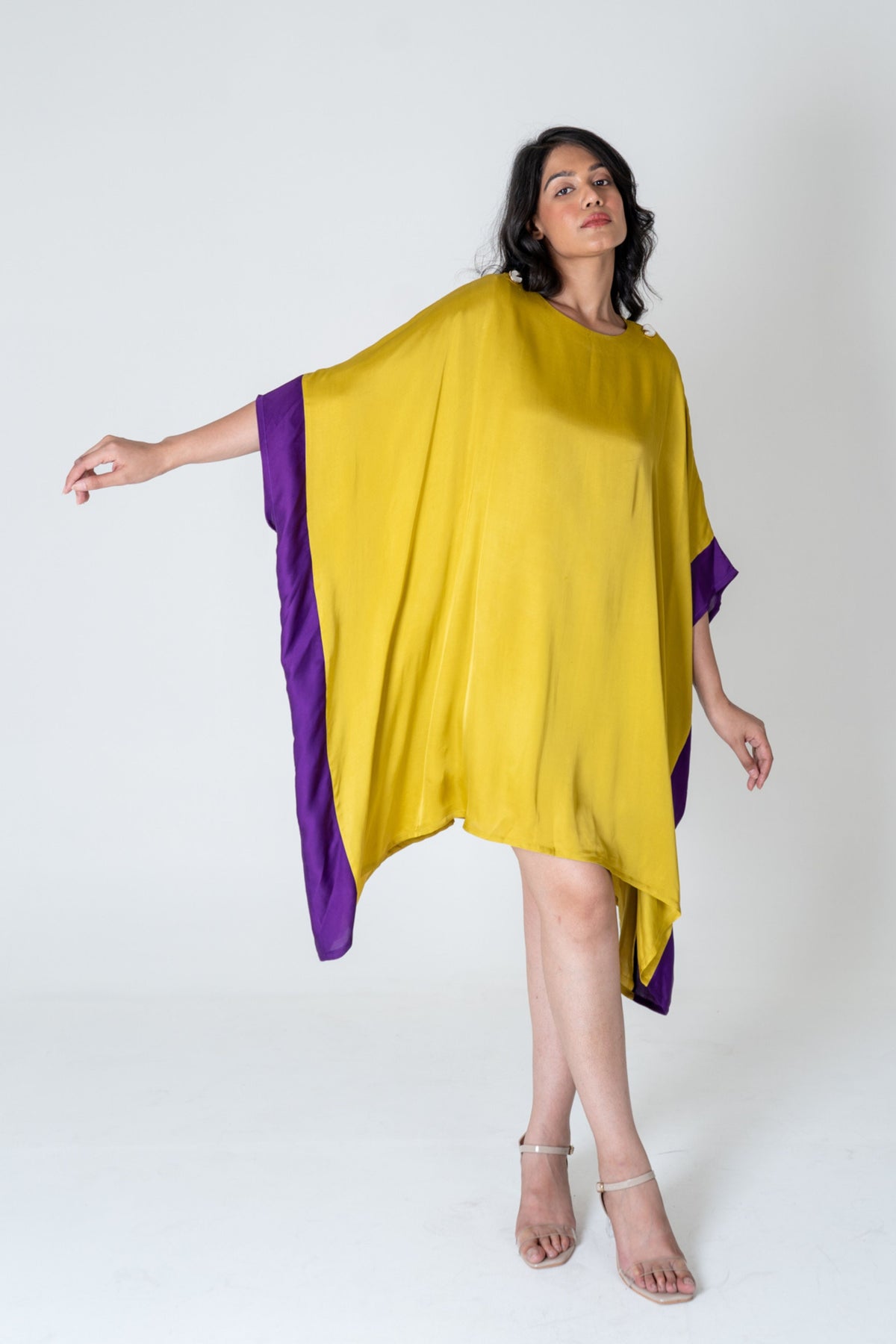 Yellow-purple Short Kaftan Dress