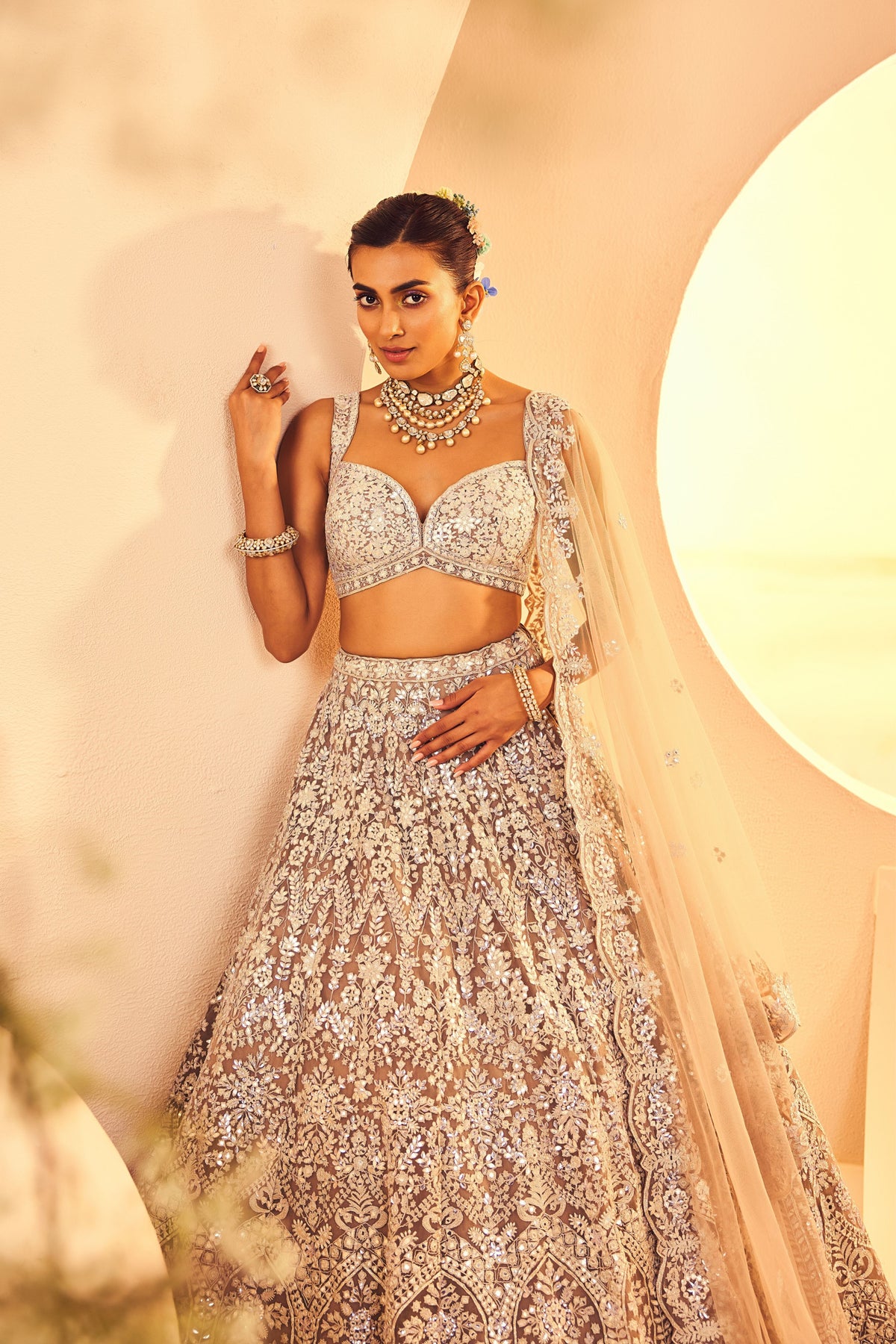 Taupe Mirror Lehenga