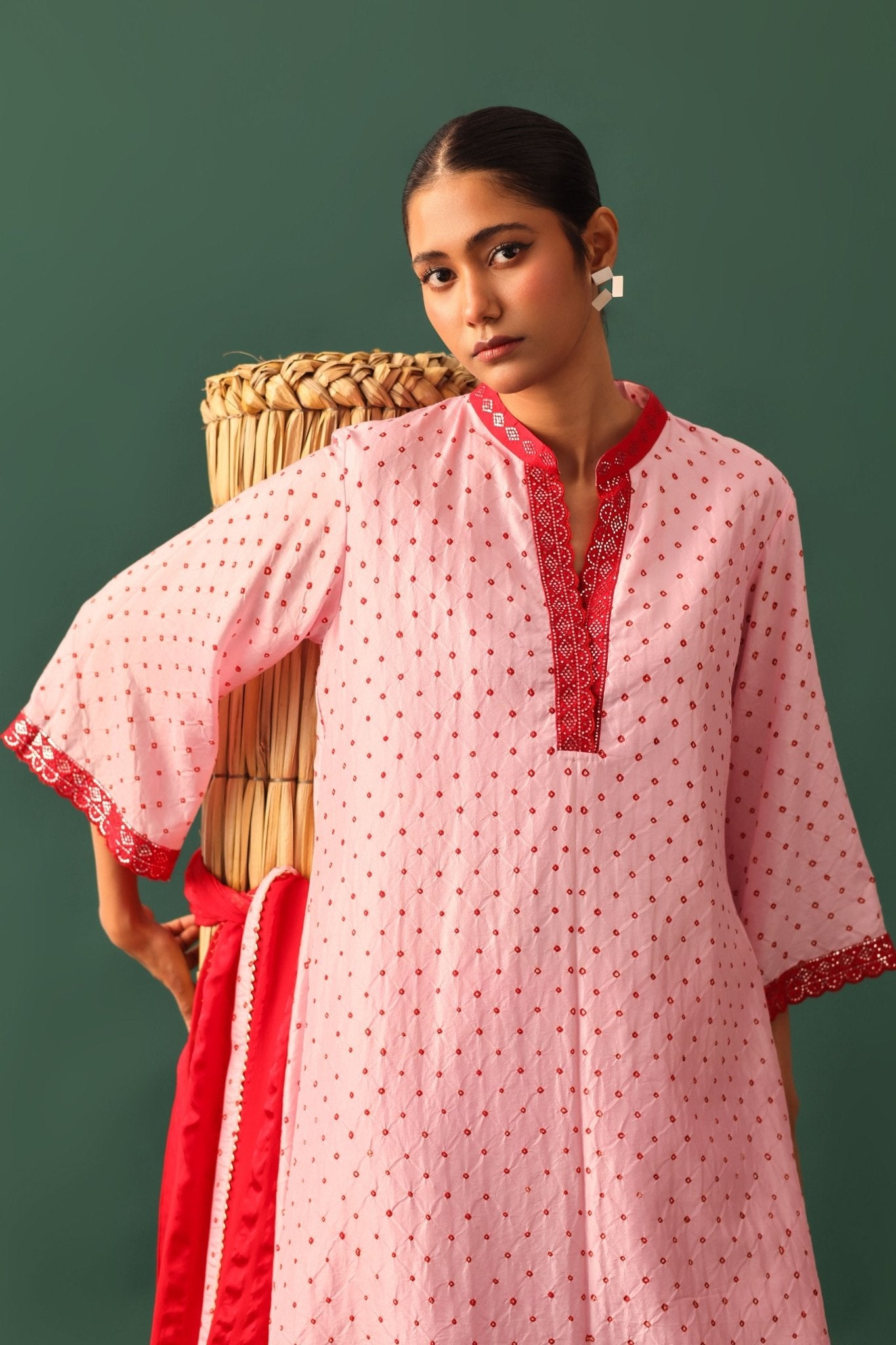 Pink Bandhani Mirror Work Kurta Set - Naina Jain - Elahe